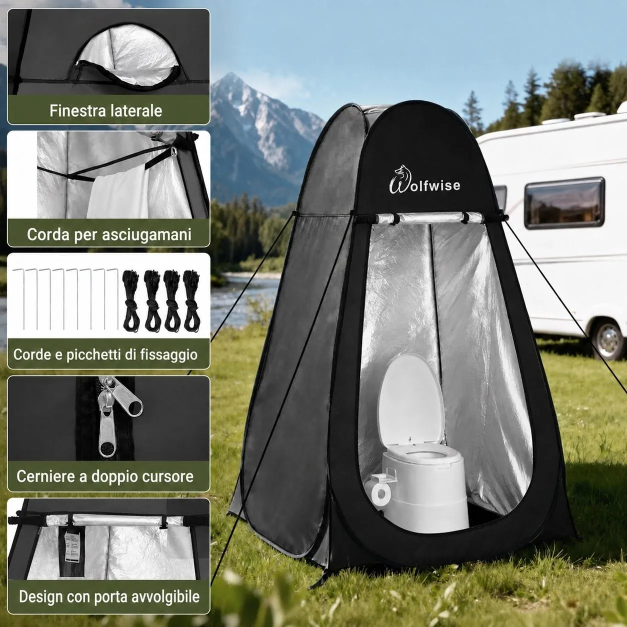 Wolfwise Tenda Doccia Campeggio Pop-Up, Spogliatoio Portatile e Pieghevole - immagine 3