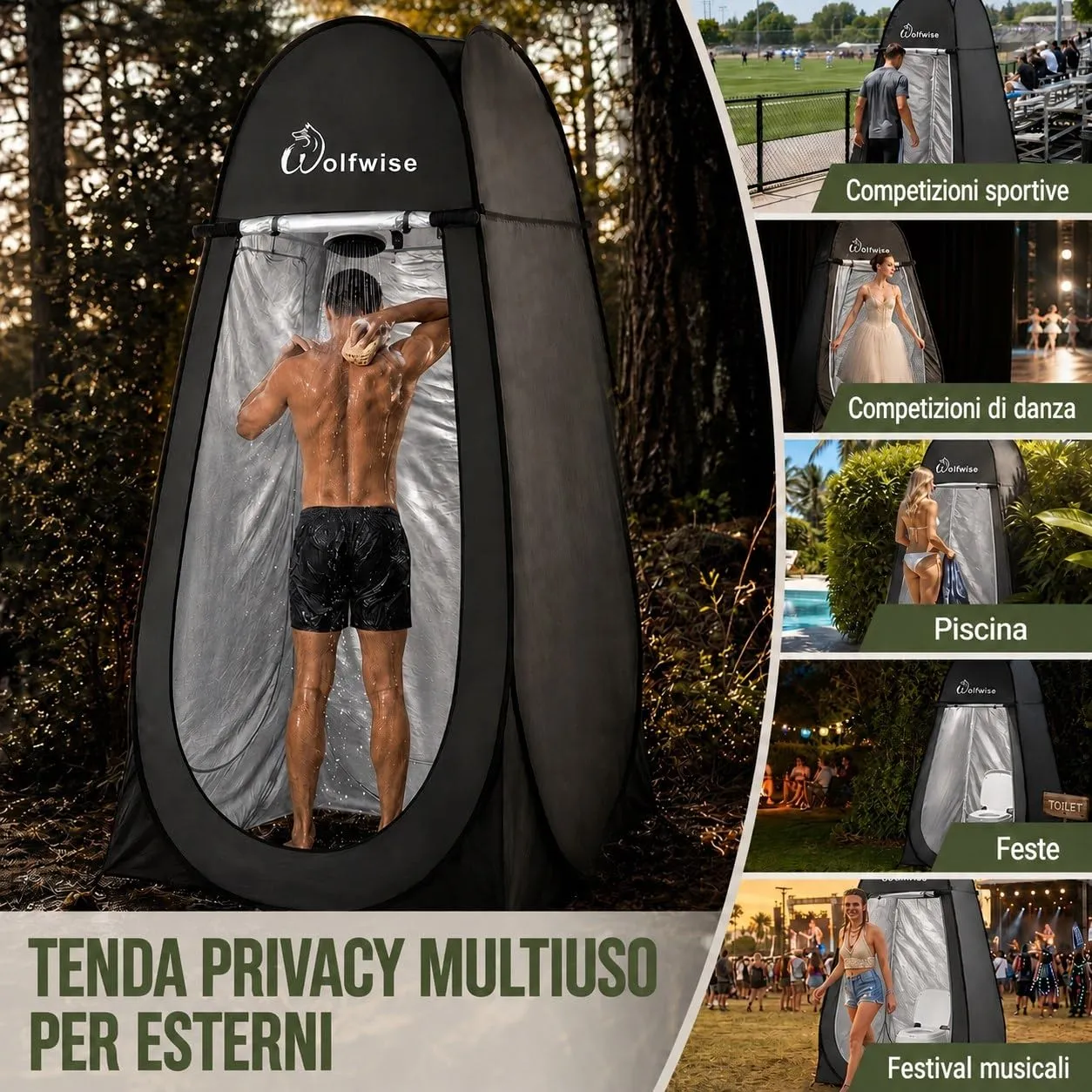 Wolfwise Tenda Doccia Campeggio Pop-Up, Spogliatoio Portatile e Pieghevole - immagine 7