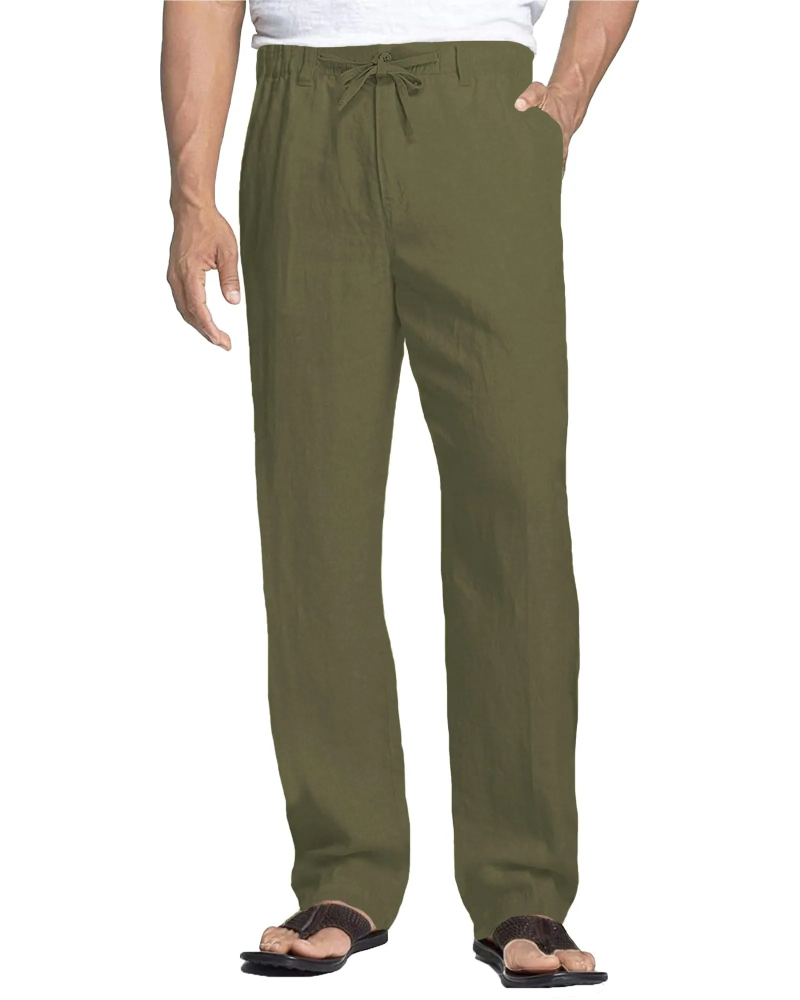 Cegerne Pantaloni di Lino Uomo Estivi Casual, Verde Militare, 3XL - immagine 1