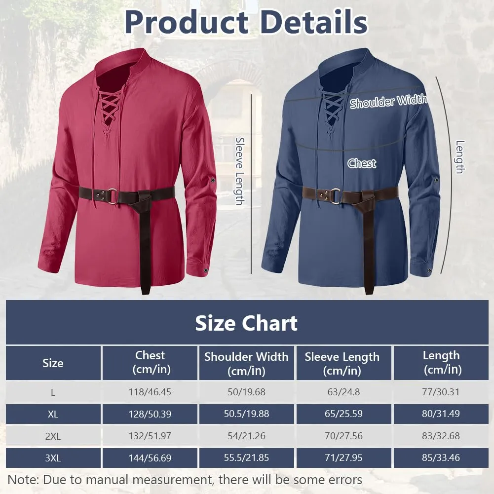 BSBUY Costume Medievale Rinascimentale per Uomo con Cintura, Blu Navy, XL - immagine 2