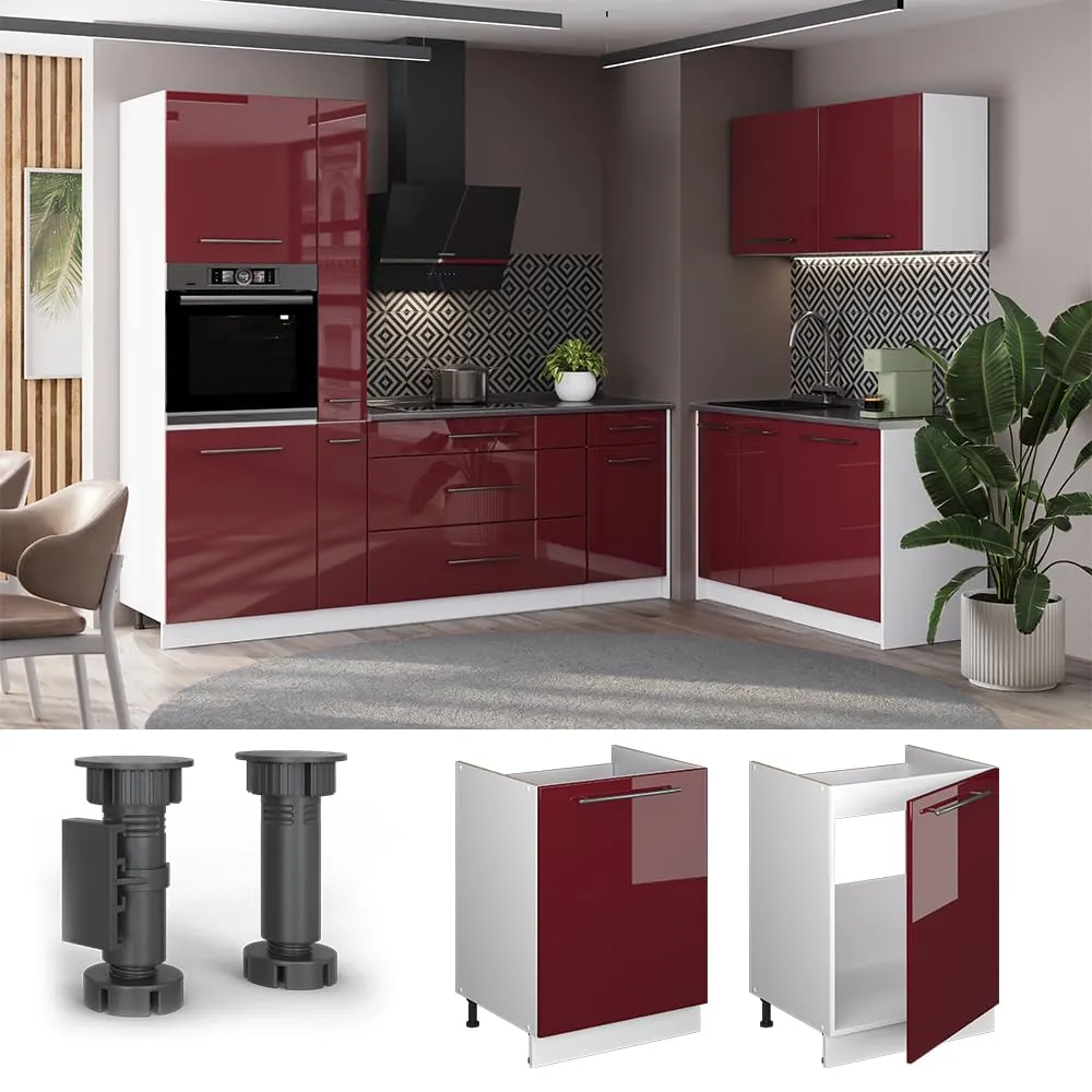 Vicco Mobile Lavello Cucina Fame-Line, Bordeaux Lucido/Bianco, 60 cm - immagine 4