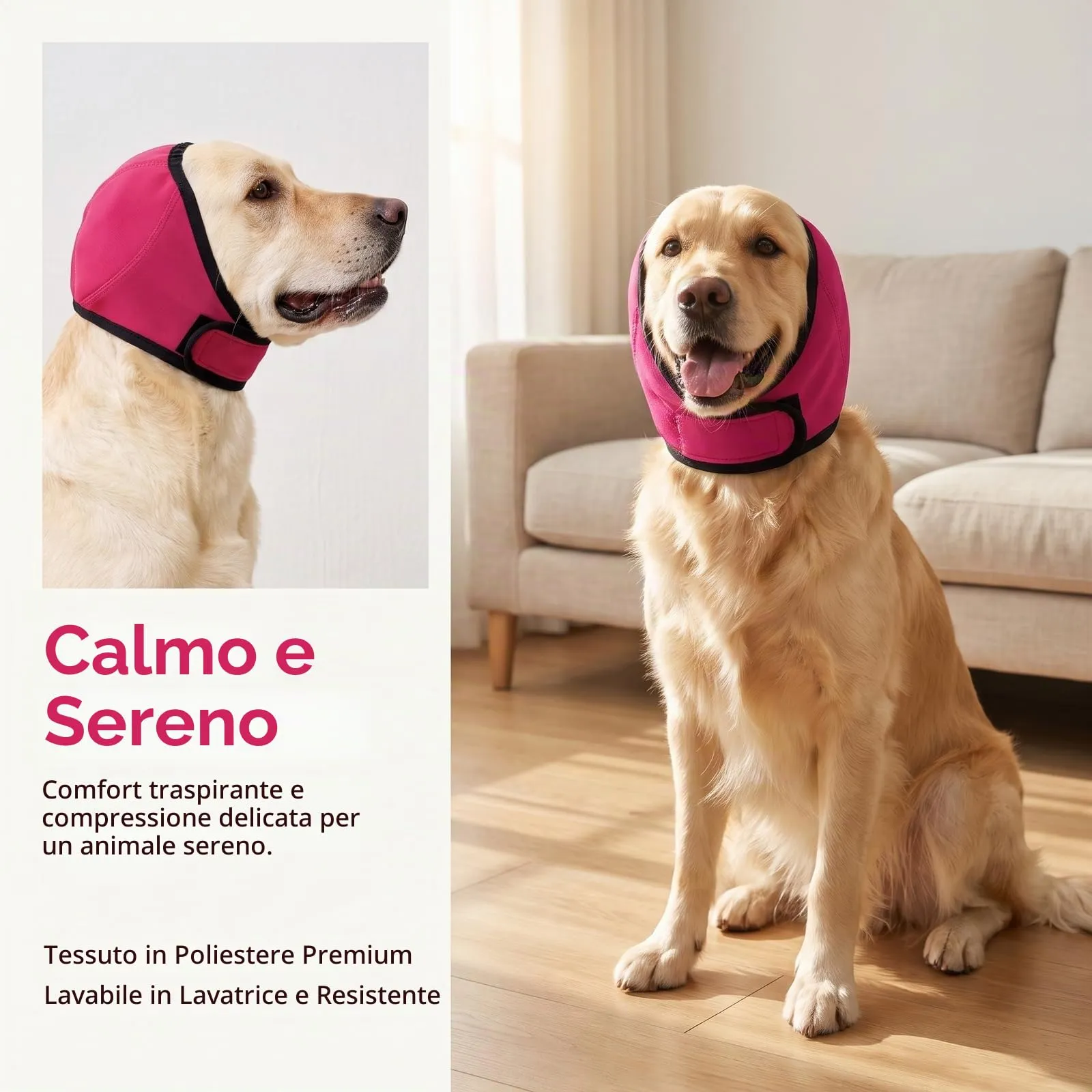 Naapesi Paraorecchie Antirumore per Cani, Fascia Elastica Calmante per Ansia, Bagno e Toelettatura (L-Rosa) - immagine 3