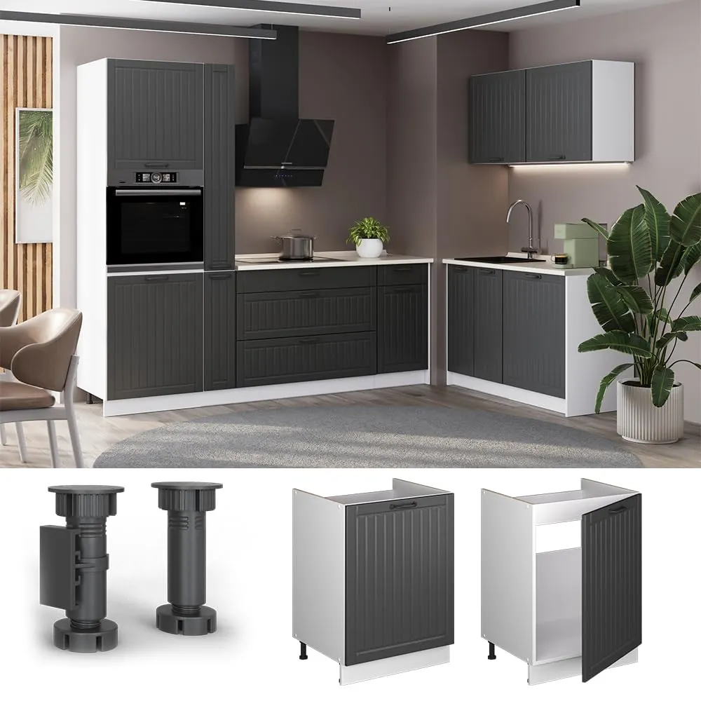 Vicco Mobile Lavello Cucina Fame-Line, Grigio Scuro/Bianco, 60 cm - immagine 4
