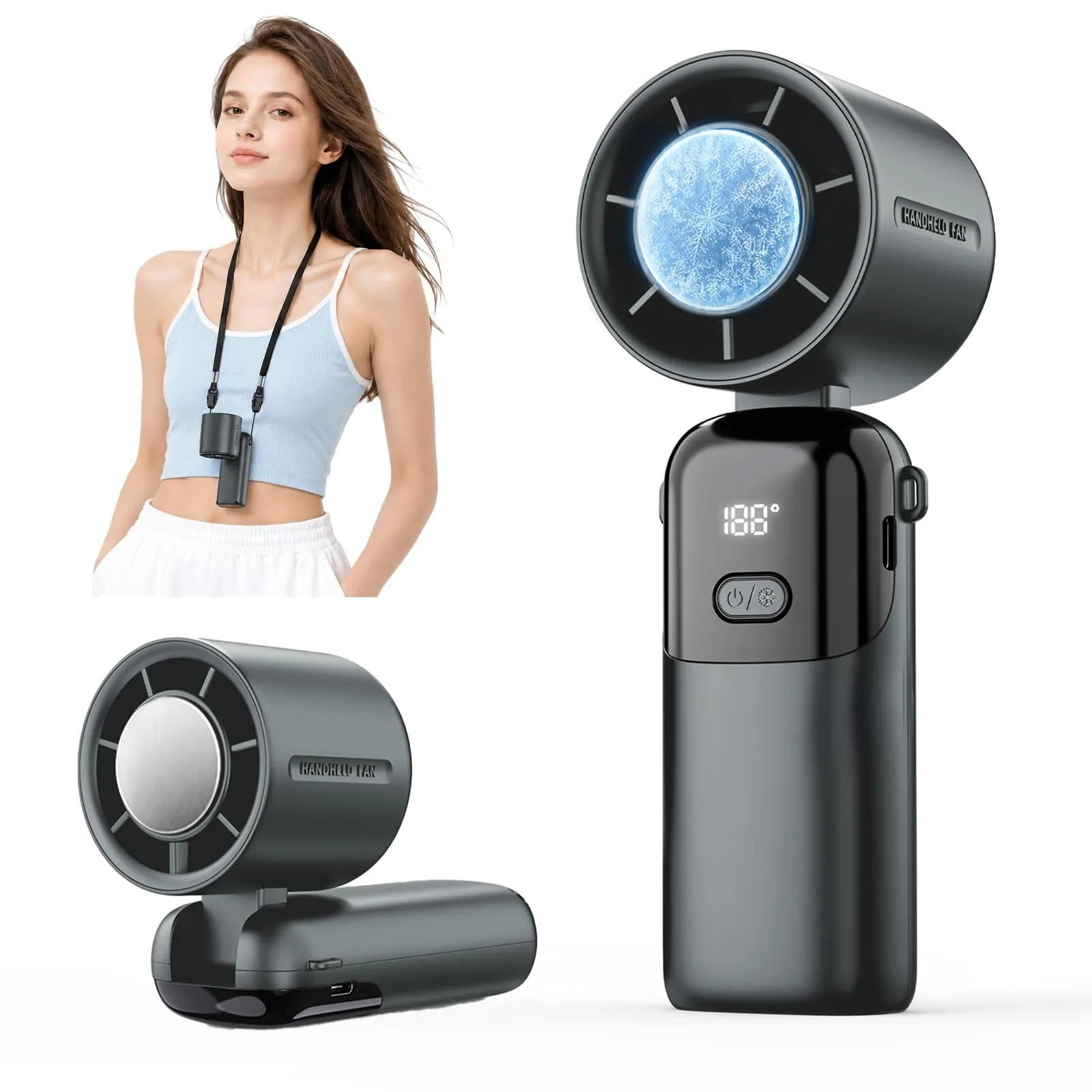 Yannovus Ventilatore Turbo Portatile 4 in 1, 5000 mAh, Flusso d'aria 10 m/s, Velocità 1-100, Pieghevole USB per Collo, Mano e Tavolo - immagine 1