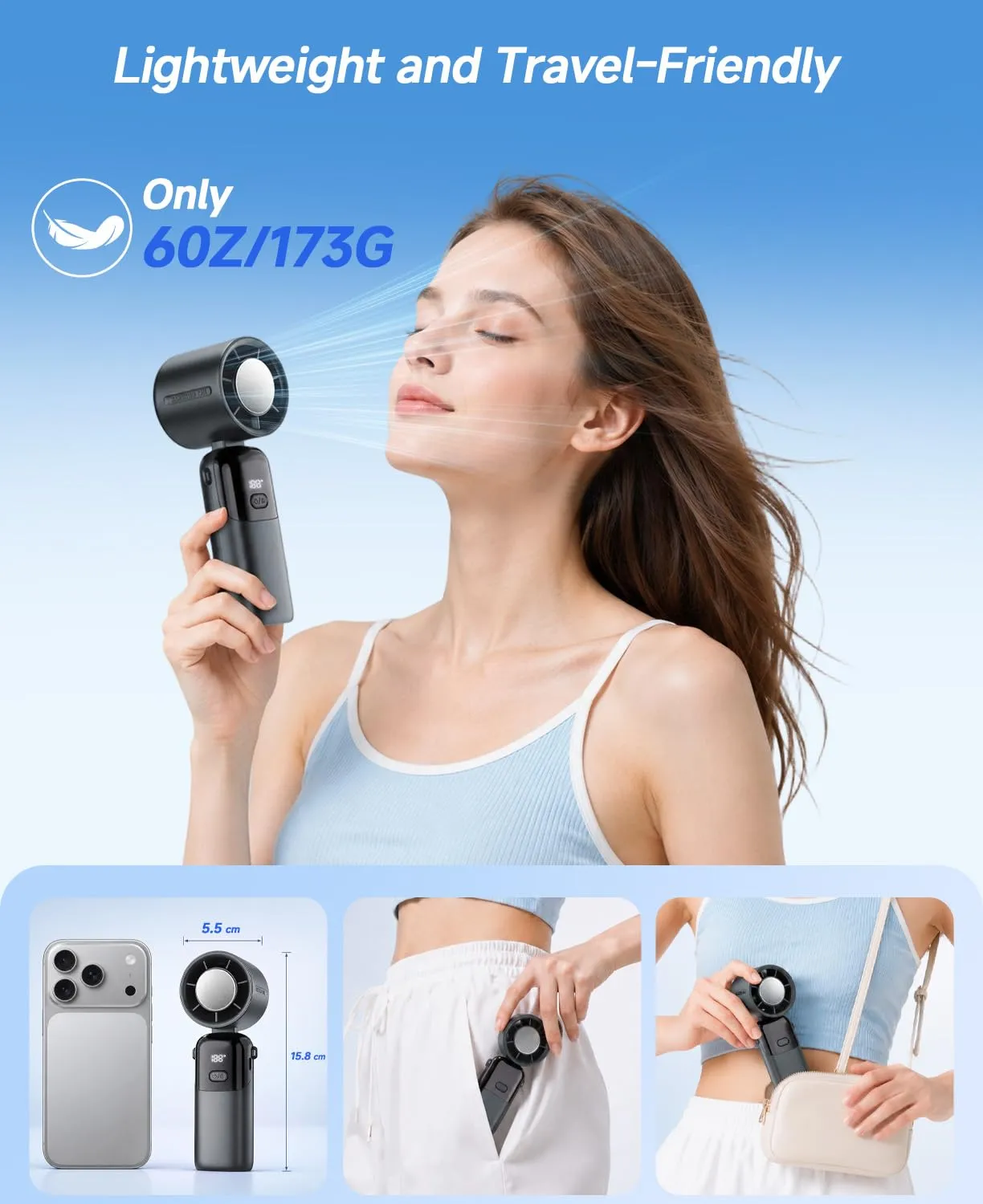 Yannovus Ventilatore Turbo Portatile 4 in 1, 5000 mAh, Flusso d'aria 10 m/s, Velocità 1-100, Pieghevole USB per Collo, Mano e Tavolo - immagine 7