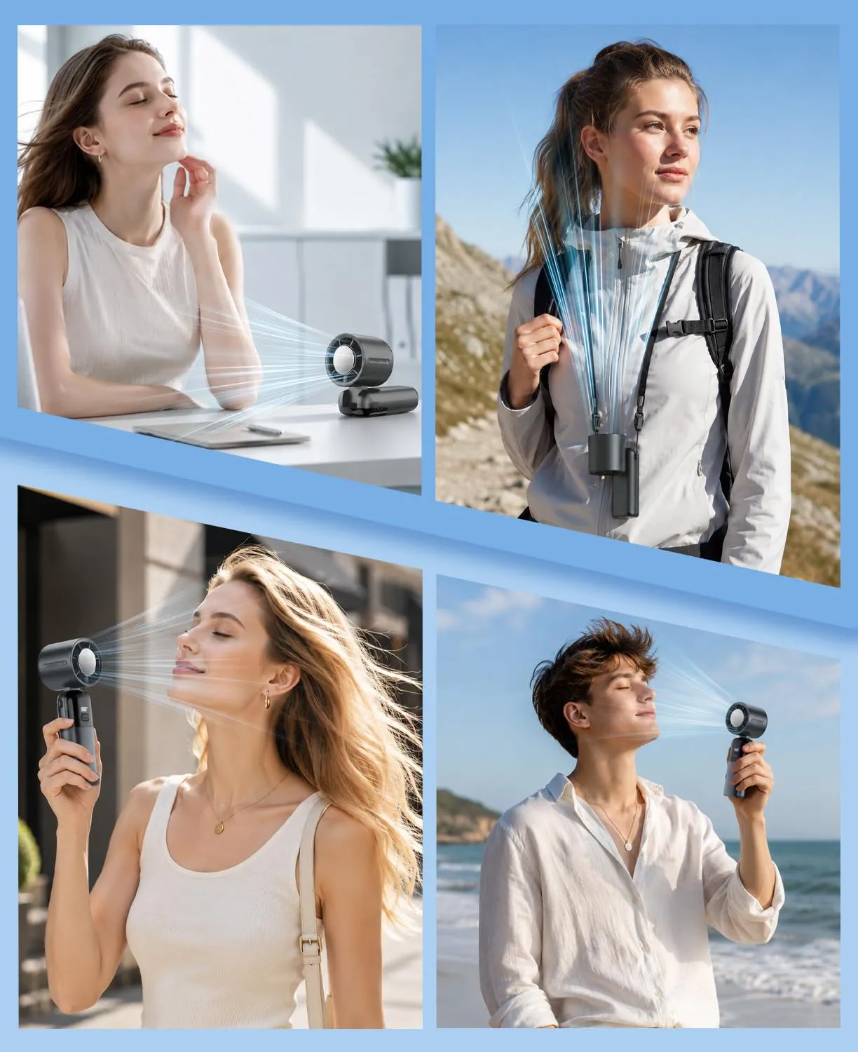 Yannovus Ventilatore Turbo Portatile 4 in 1, 5000 mAh, Flusso d'aria 10 m/s, Velocità 1-100, Pieghevole USB per Collo, Mano e Tavolo - immagine 8