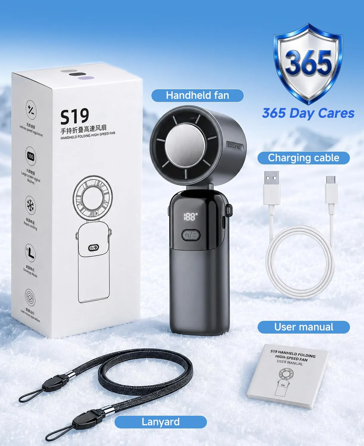 Yannovus Ventilatore Turbo Portatile 4 in 1, 5000 mAh, Flusso d'aria 10 m/s, Velocità 1-100, Pieghevole USB per Collo, Mano e Tavolo - immagine 9