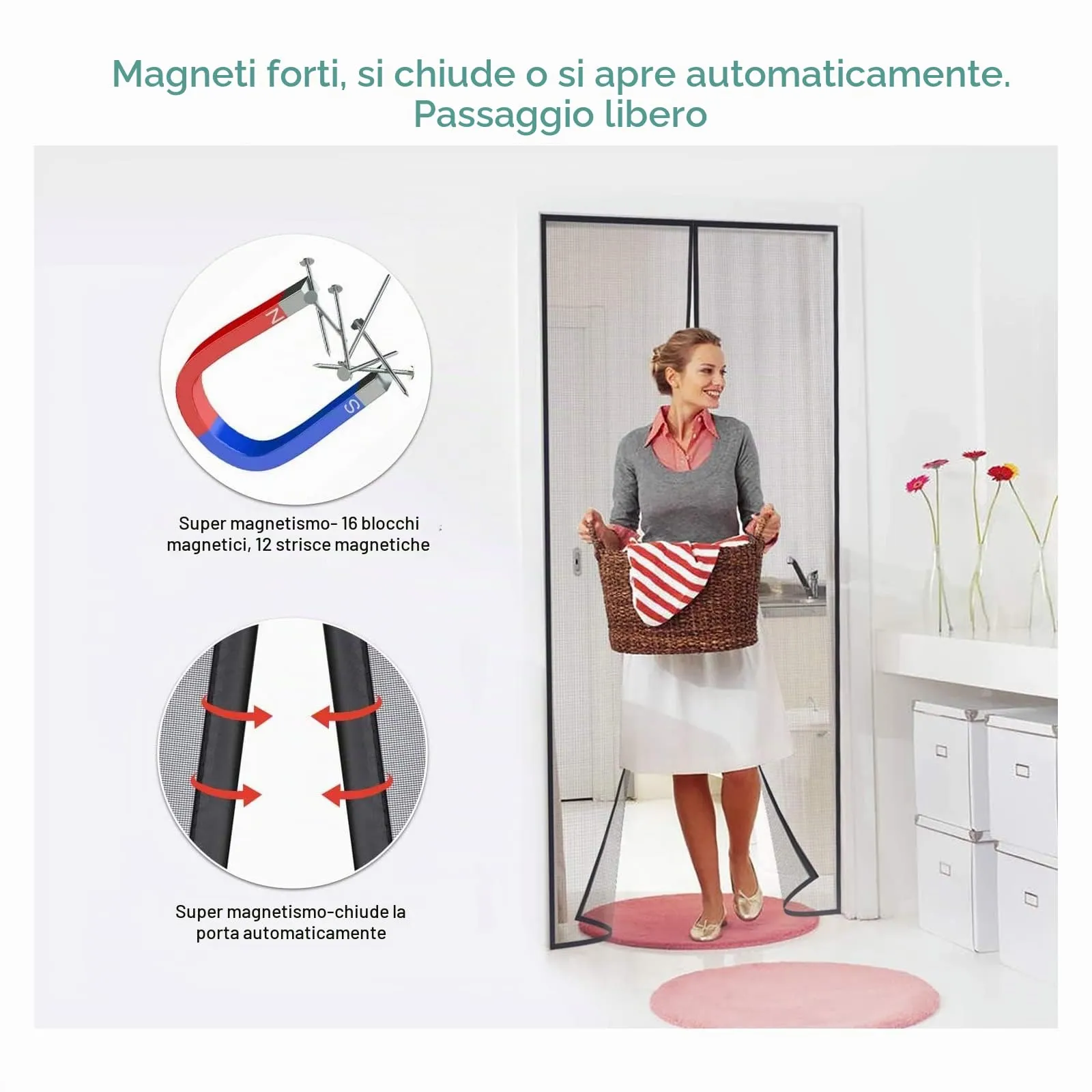 MYCARBON Zanzariera Magnetica 120x220cm per Porta e Finestra, Nero - immagine 4