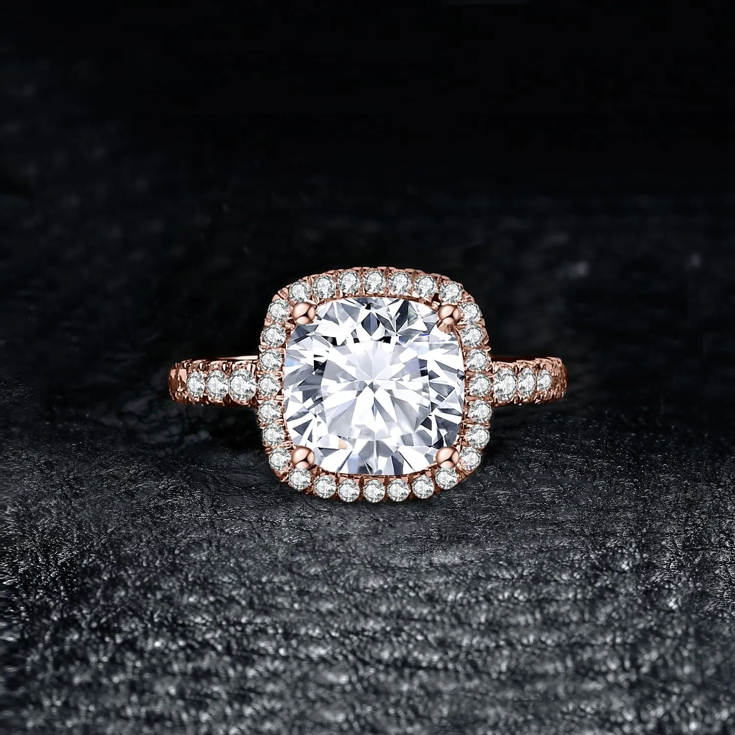 JewelryPalace Anello Solitario Donna 3ct Zircone Taglio Cuscino Placcato Oro Rosa 14K, Misura 14.5 - immagine 3