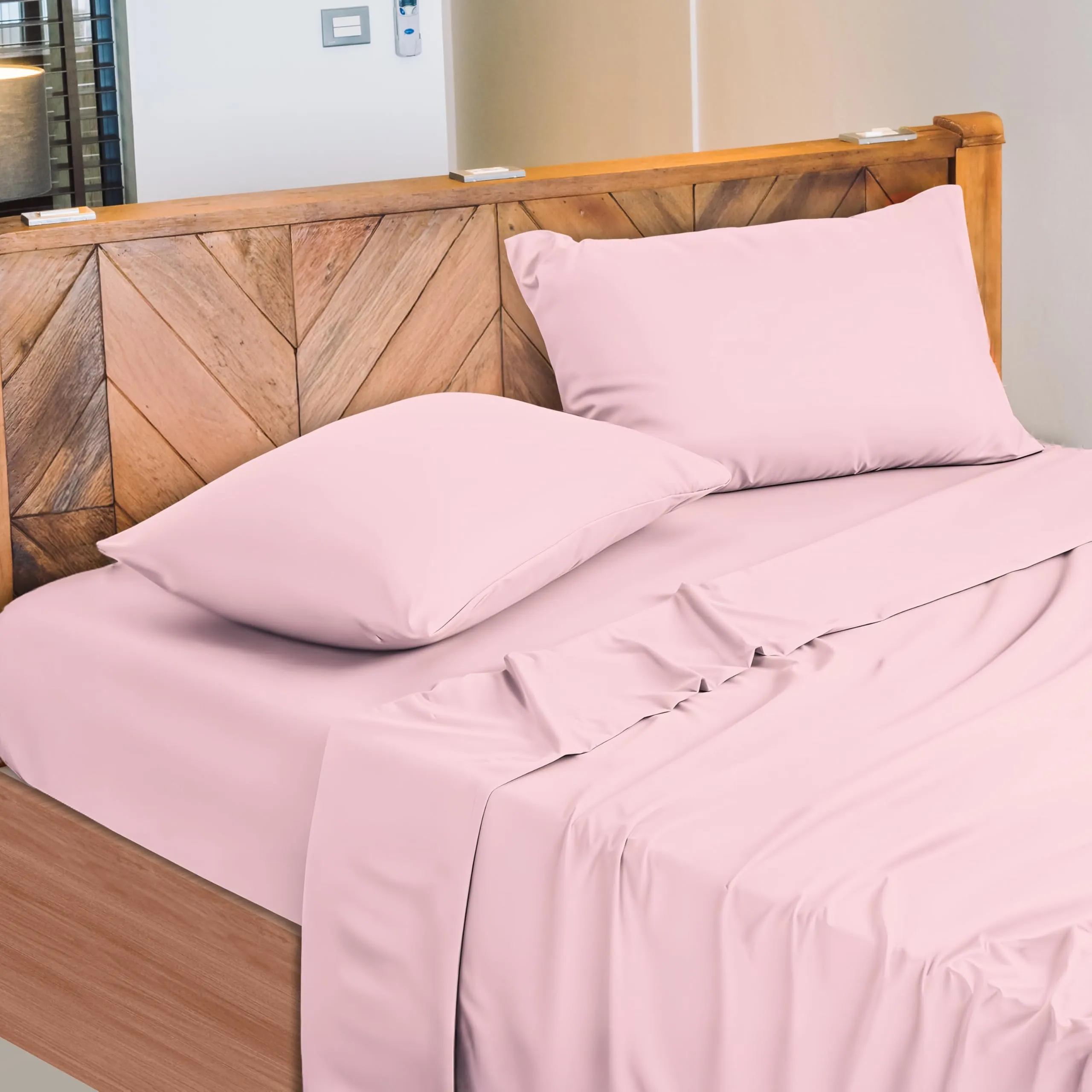 Narciso Completo Letto Singolo 100% Cotone, Lenzuolo Sotto con Angoli 90x200, Lenzuolo Sopra 150x290 e Federa 50x80cm - Rosa Chiaro - immagine 1