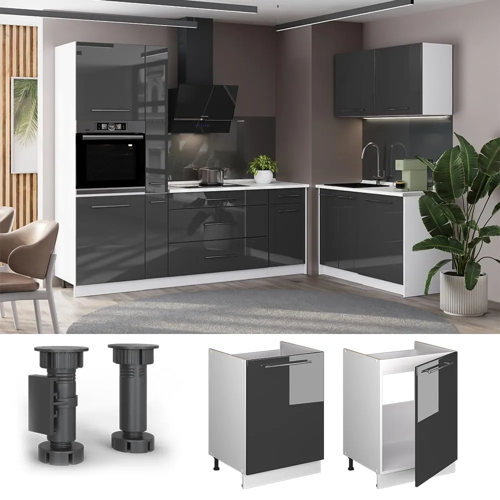 Vicco Mobile Lavello Cucina Fame-Line, Antracite Lucido/Bianco, 60 cm - immagine 5