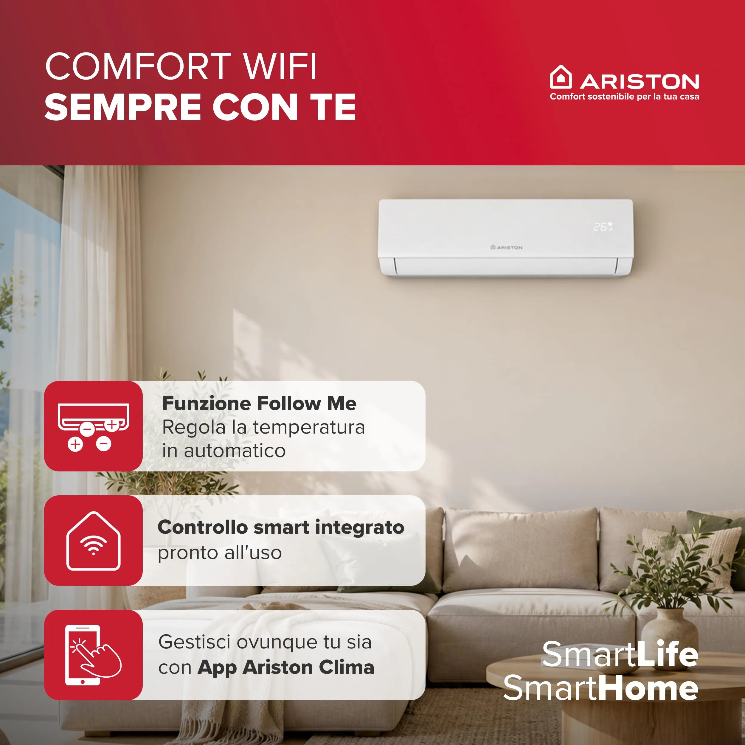 Ariston Prios Net Climatizzatore 12000 BTU Monosplit Inverter Gas R32 - immagine 2