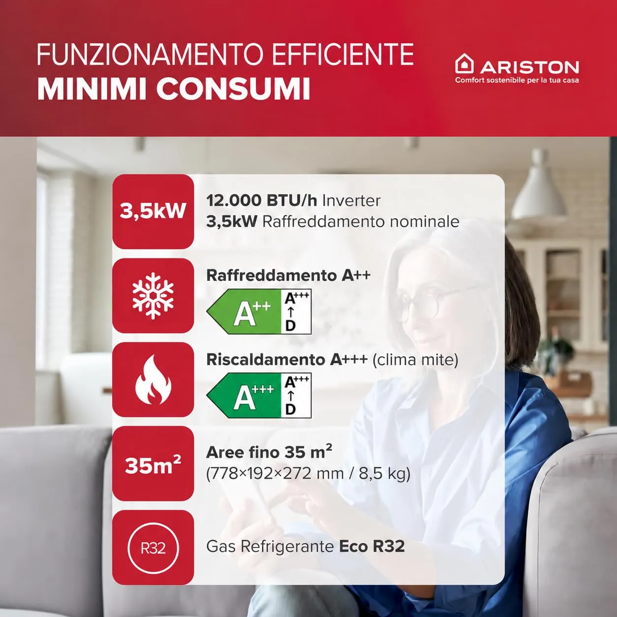 Ariston Prios Net Climatizzatore 12000 BTU Monosplit Inverter Gas R32 - immagine 6