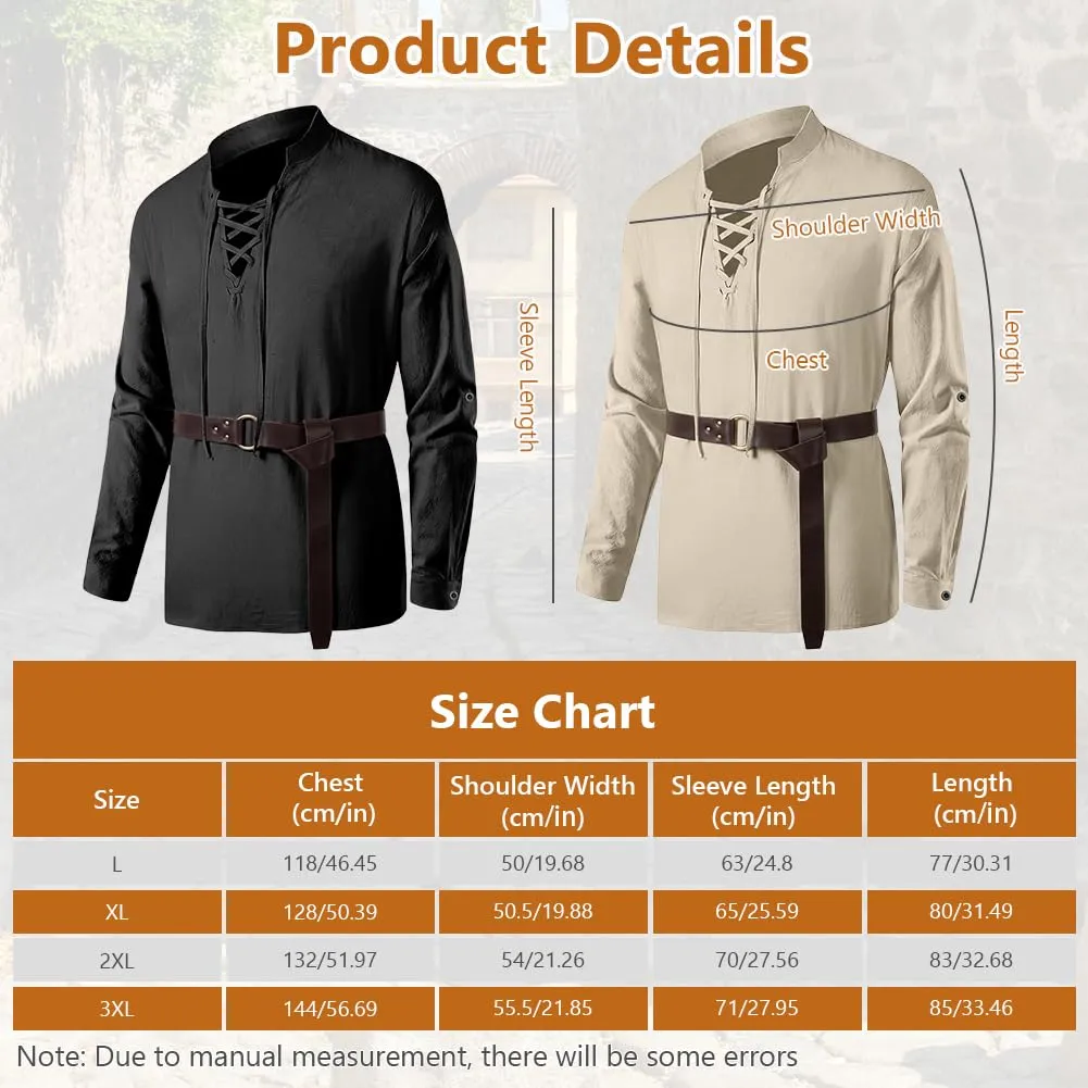 BSBUY Costume Medievale Rinascimentale per Uomo con Cintura, Nero, 3XL - immagine 2