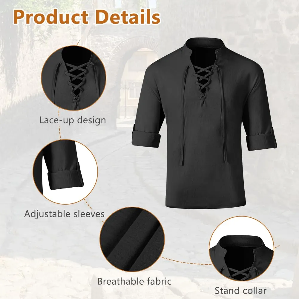 BSBUY Costume Medievale Rinascimentale per Uomo con Cintura, Nero, 3XL - immagine 3