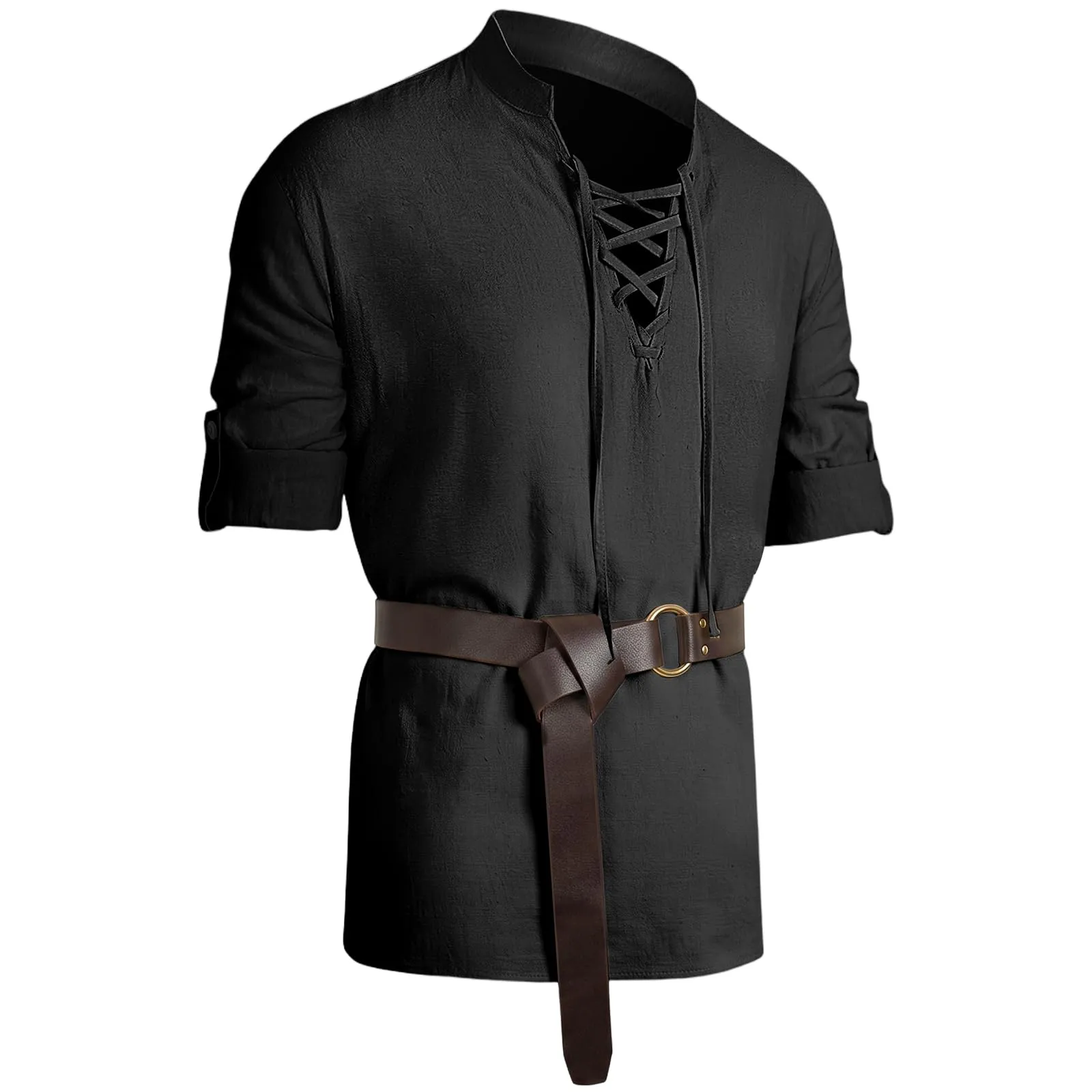 BSBUY Costume Medievale Rinascimentale da Uomo con Cintura, Nero - immagine 1