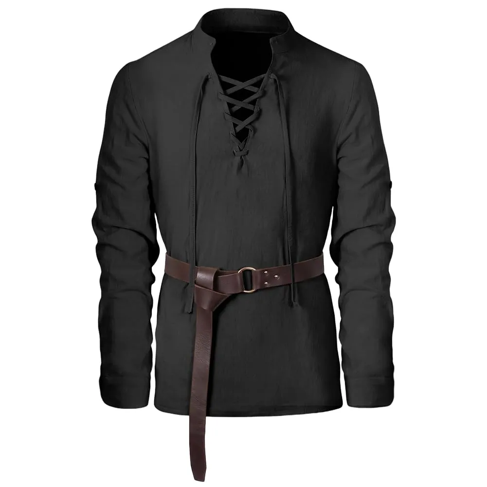 BSBUY Costume Medievale Rinascimentale da Uomo con Cintura, Nero - immagine 8