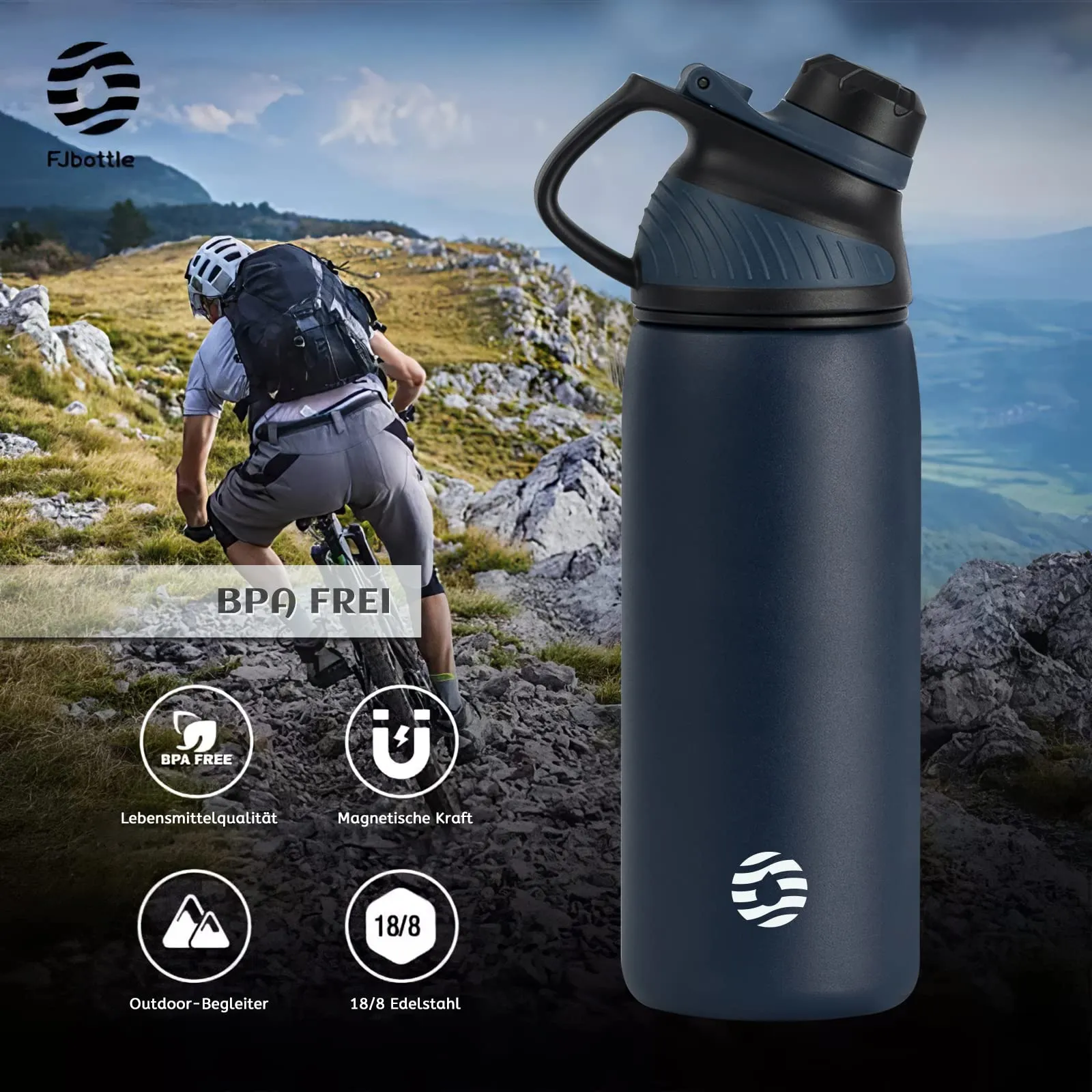 Fjbottle Borraccia Termica 600ml Acciaio Inox con Tappo Magnetico per Ciclismo - immagine 5