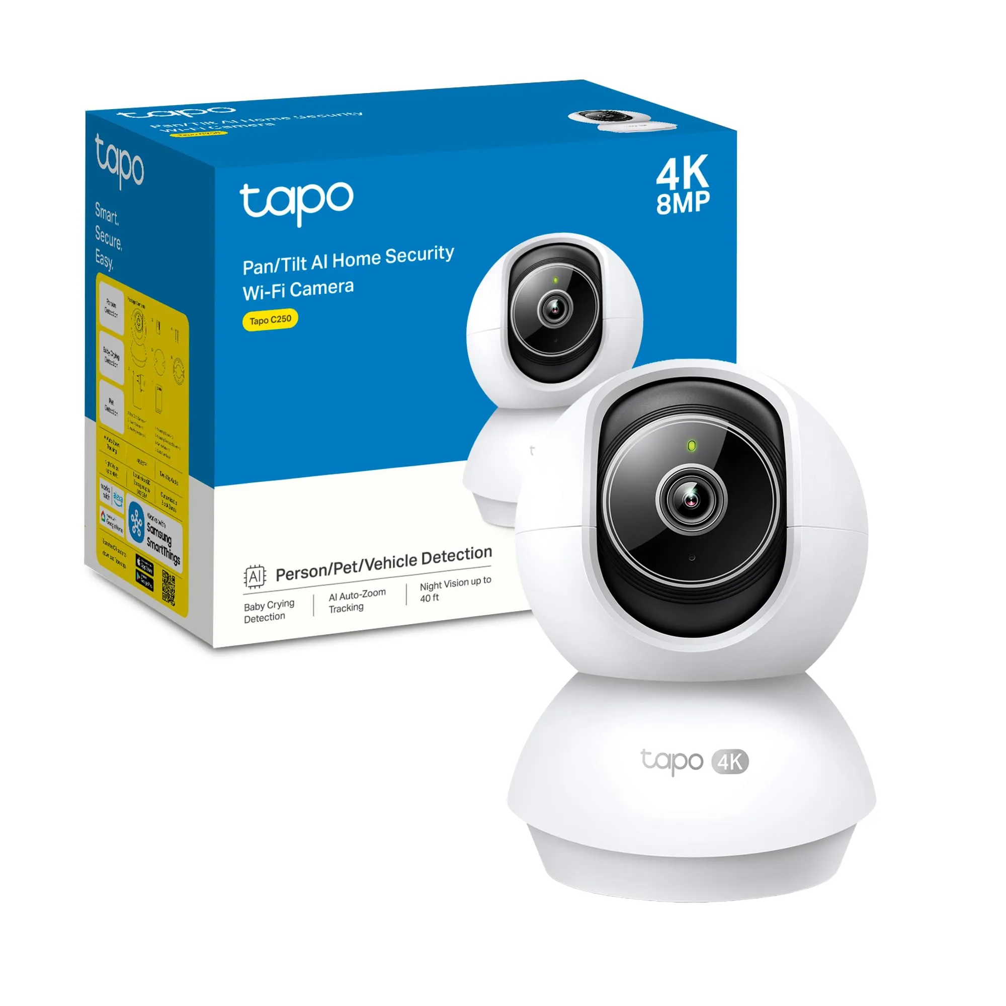 Tapo C250 Telecamera di sorveglianza 4K per interni 360° con rilevamento IA e zoom - immagine 1