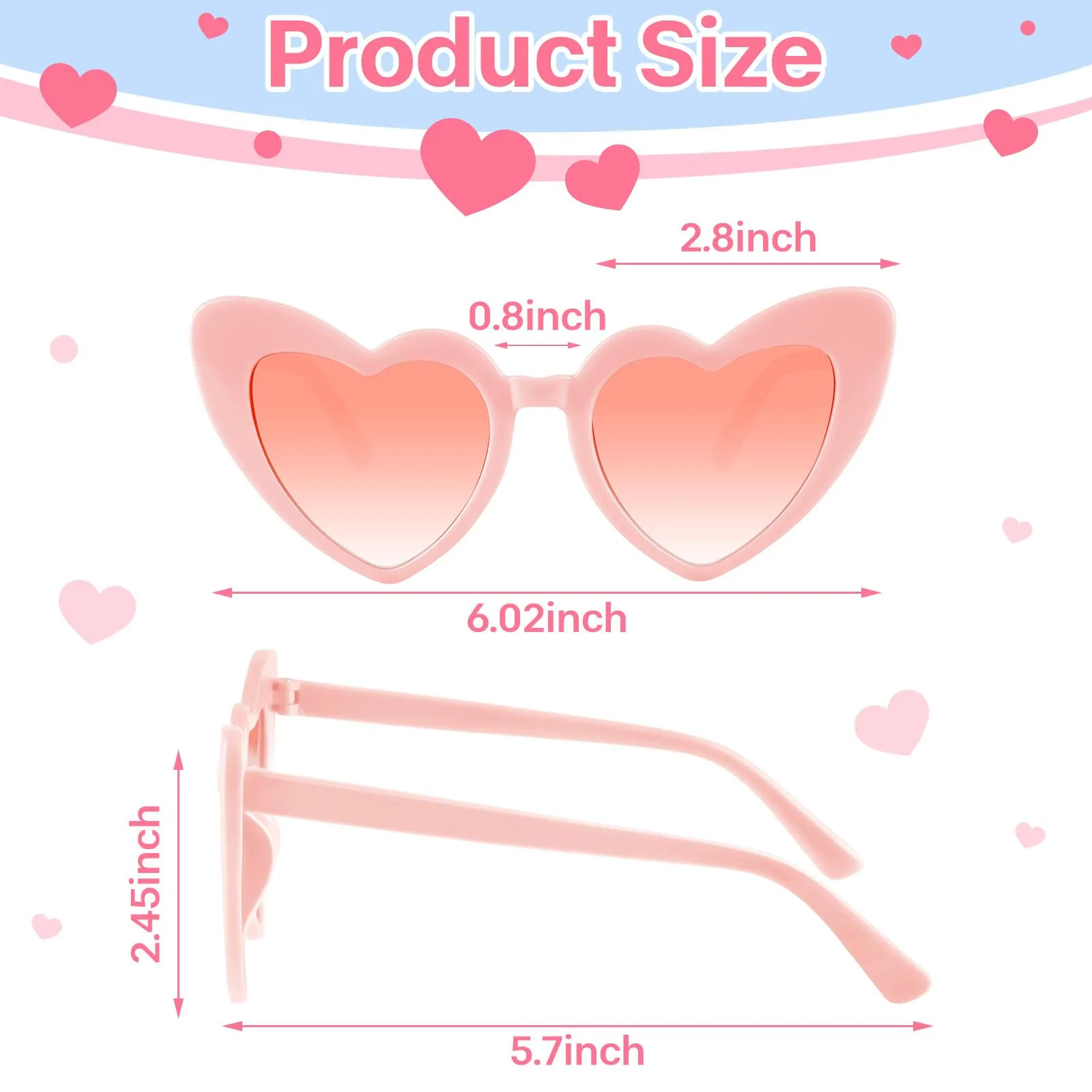 BOUBONI Occhiali da Sole Vintage a Forma di Cuore, Rosa Chiaro, 15.3cm - immagine 2
