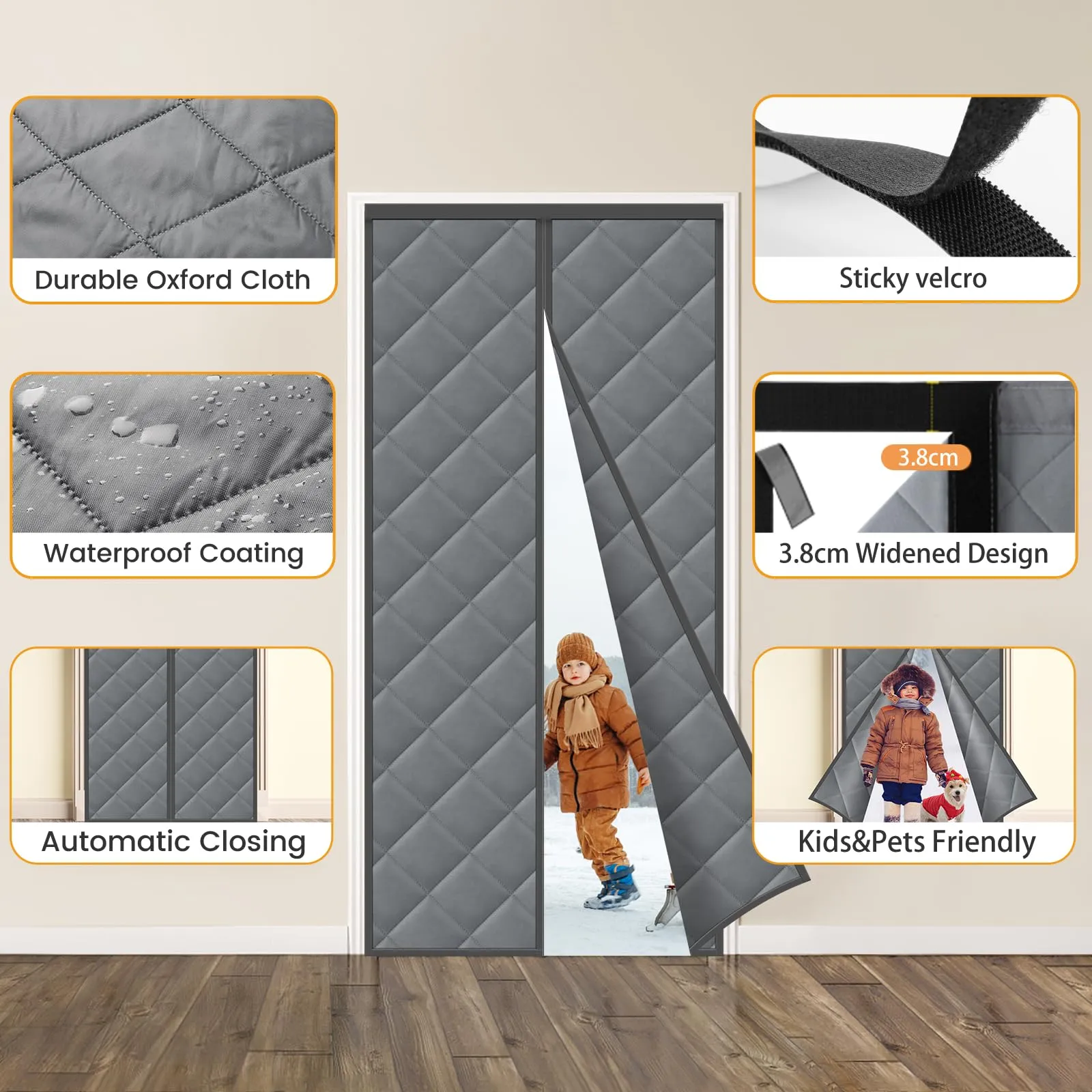 Berssen Tenda Porta Inverno Termica Magnetica - 120 x 230 cm - Grigio - immagine 3