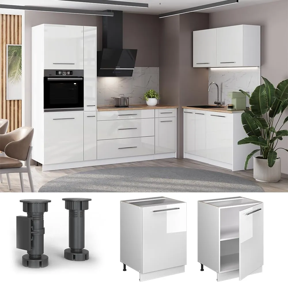 Vicco Fame-Line Mobiletto Base Cucina, Bianco Lucido/Bianco, 60 cm - immagine 4