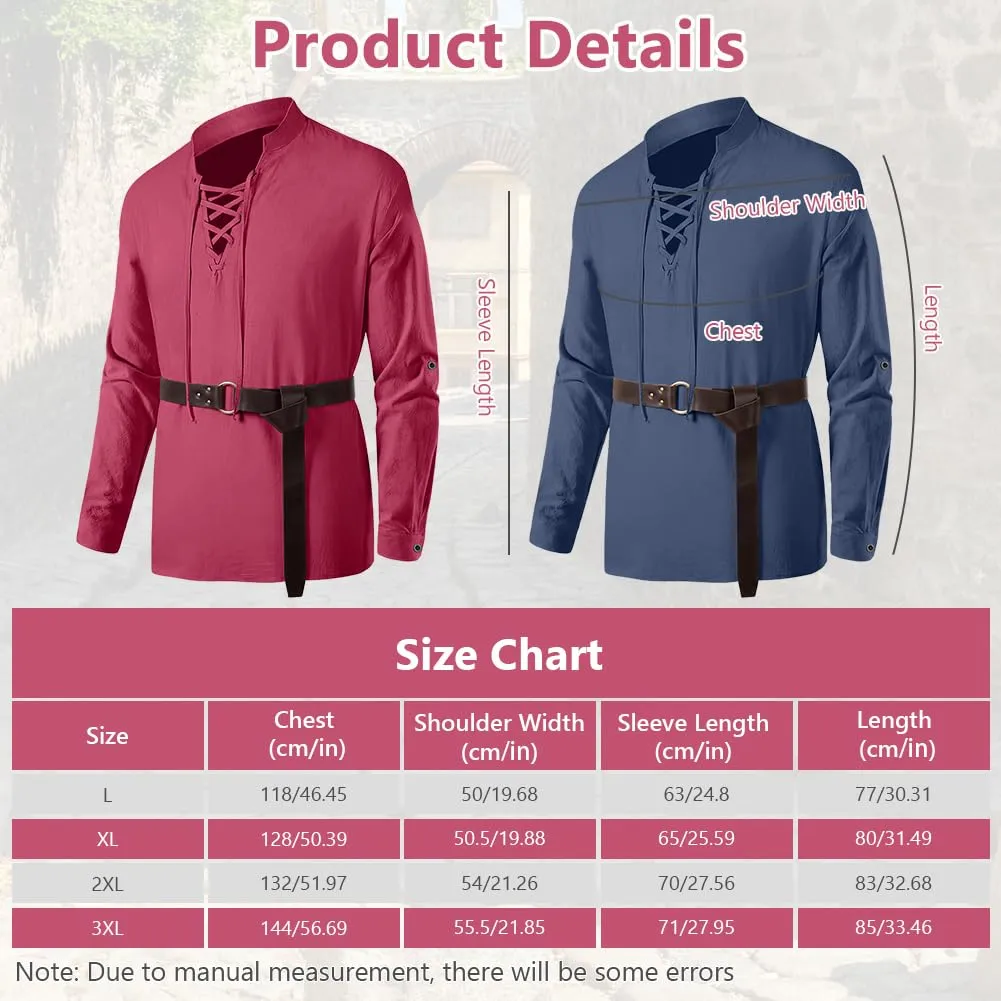 BSBUY Costume Medievale Rinascimentale per Uomo con Cintura, Bordeaux, XL - immagine 2