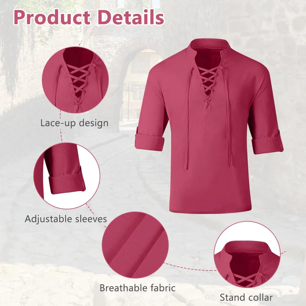 BSBUY Costume Medievale Rinascimentale per Uomo con Cintura, Bordeaux, XL - immagine 3