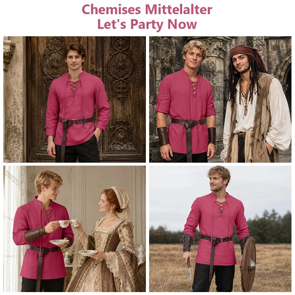 BSBUY Costume Medievale Rinascimentale per Uomo con Cintura, Bordeaux, XL - immagine 7