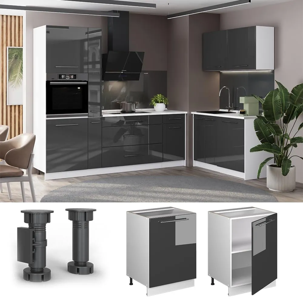 Vicco Fame-Line Mobile Base Cucina, Antracite Lucido/Bianco, 60 cm - immagine 5