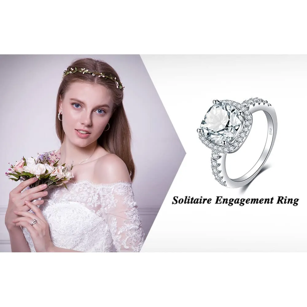 JewelryPalace Anello Solitario Donna in Argento 925 con Zirconi 3ct Taglio Cuscino - immagine 6