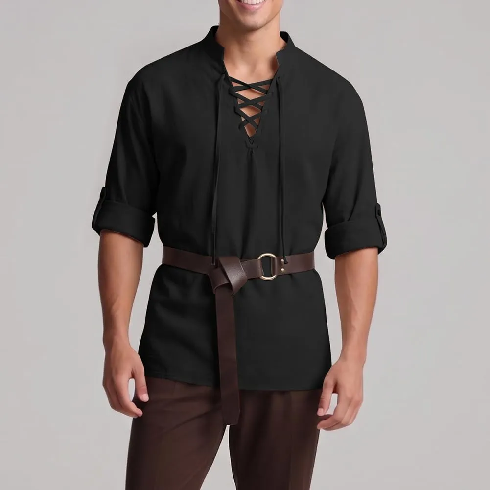 BSBUY Costume Medievale Uomo Rinascimentali Vintage Camicie con Cintura - immagine 6