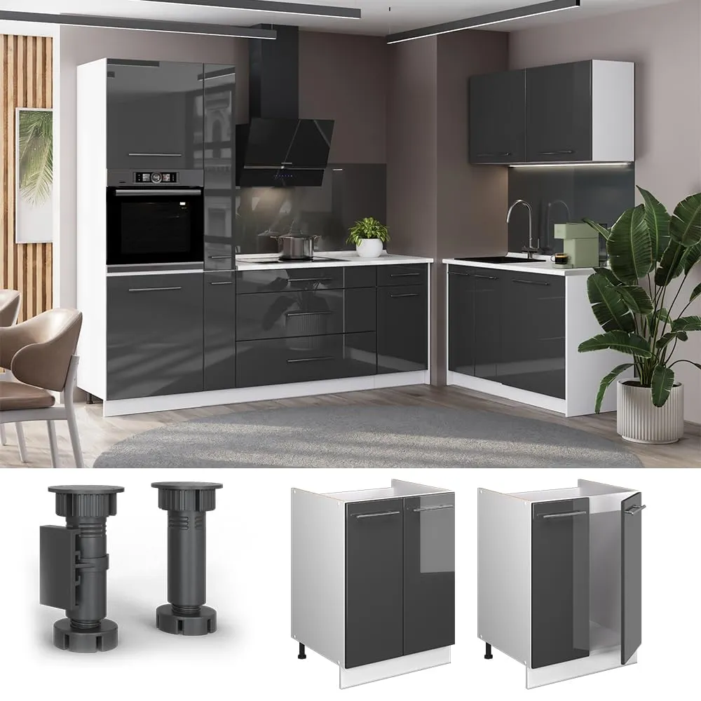 Vicco Mobile Lavello Cucina Fame-Line, Antracite Lucido/Bianco, 60 cm - immagine 4
