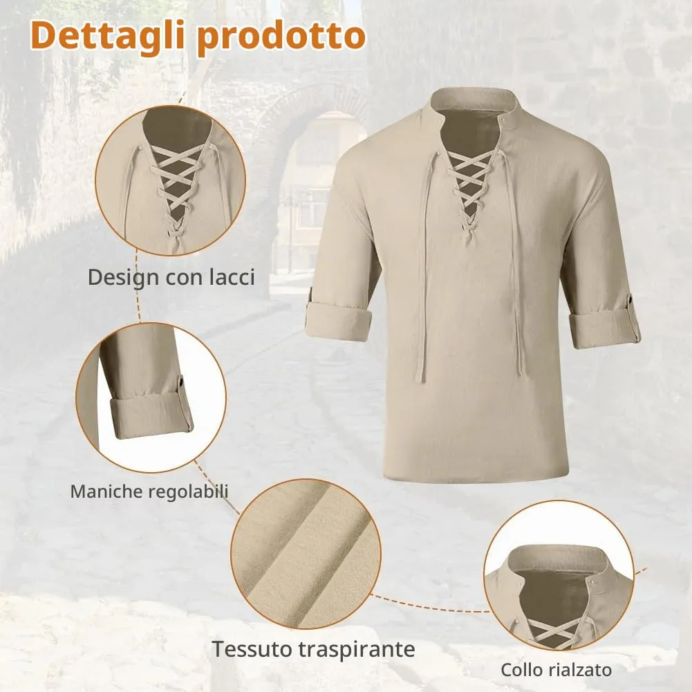 BSBUY Costume Medievale Rinascimentale Uomo Camicia con Cintura - immagine 3