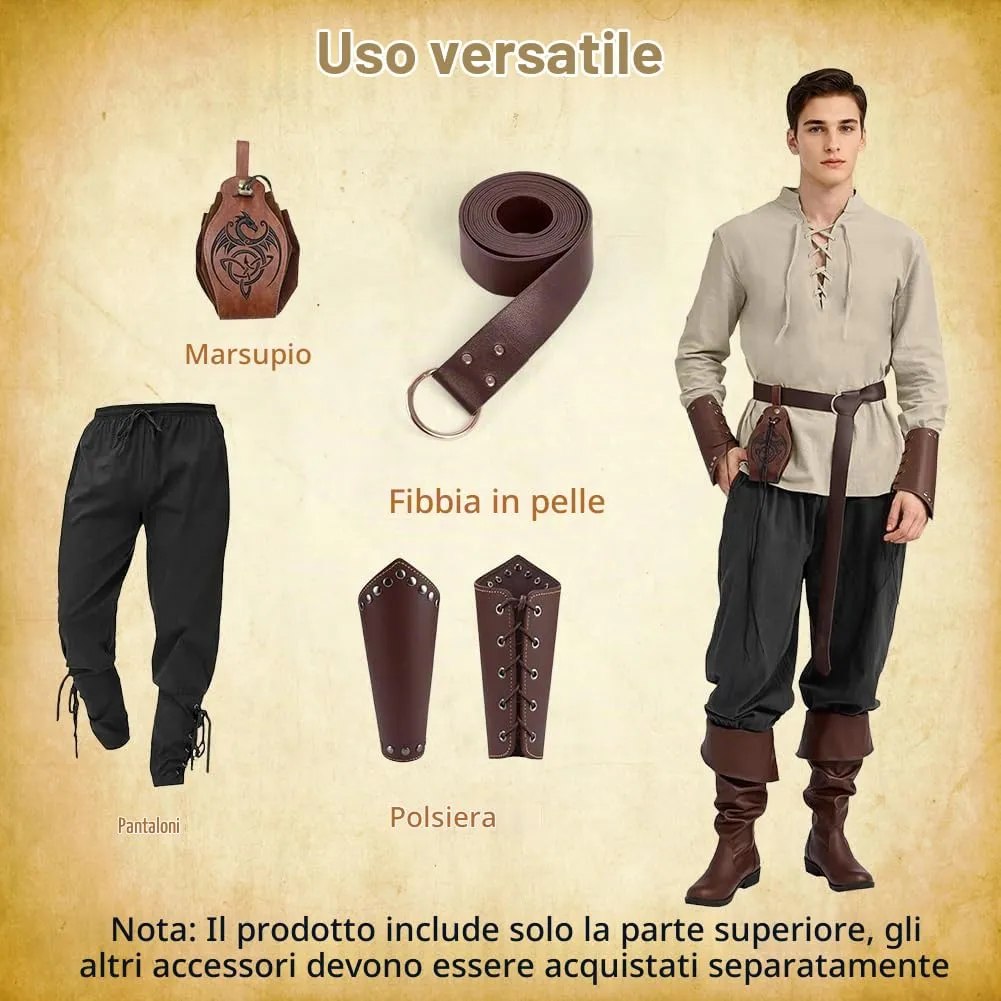 BSBUY Costume Medievale Rinascimentale Uomo Camicia con Cintura - immagine 5