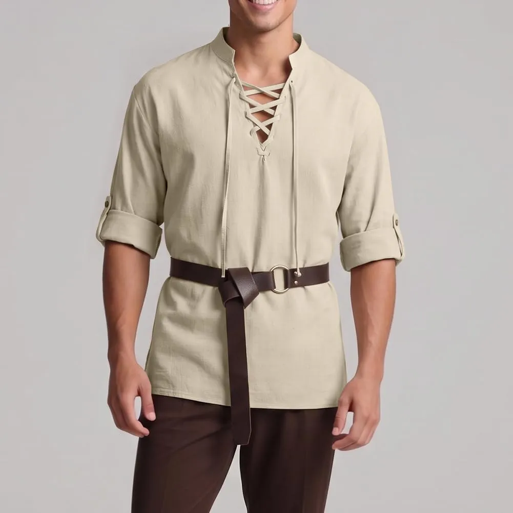 BSBUY Costume Medievale Rinascimentale Uomo Camicia con Cintura - immagine 6