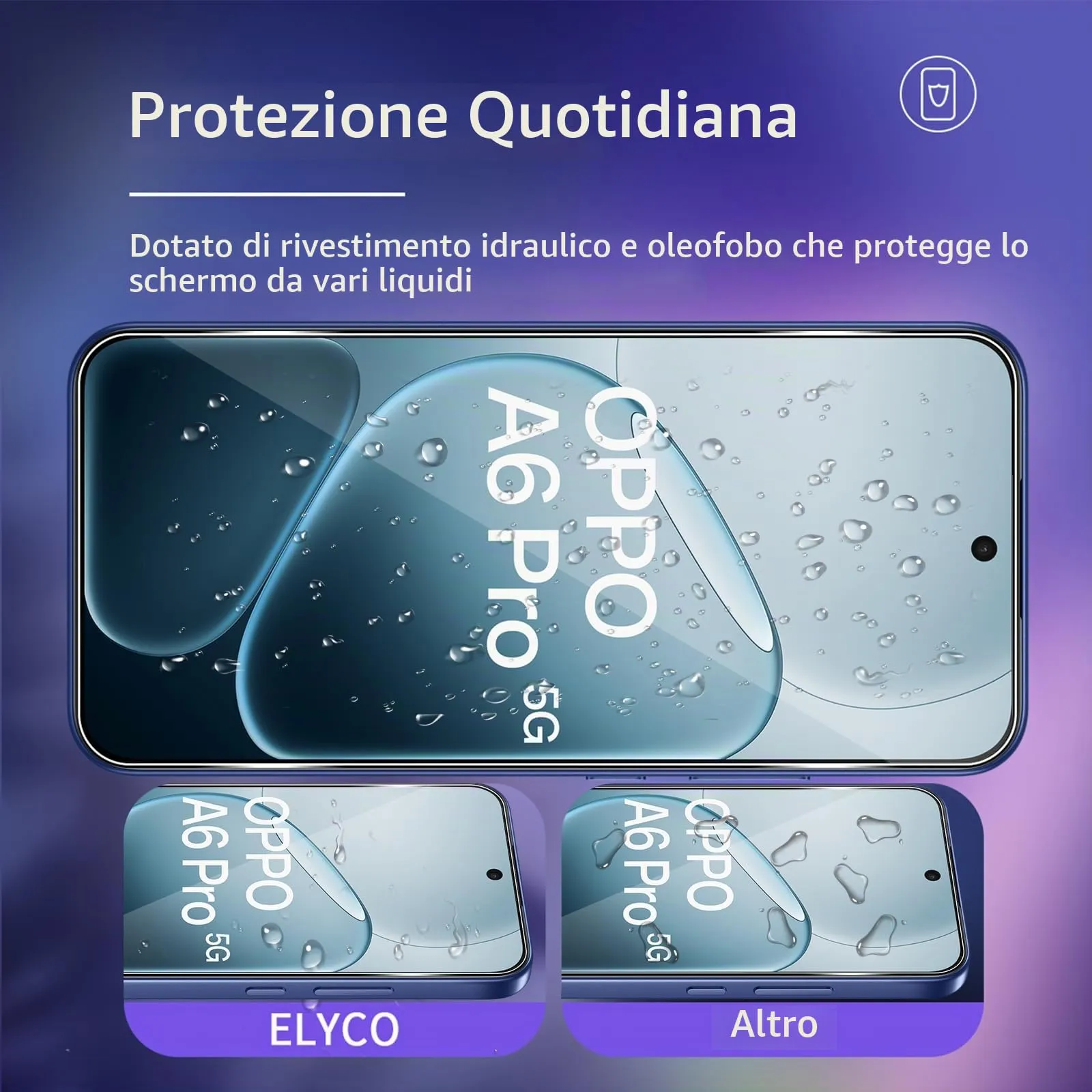 ELYCO Vetro Temperato per OPPO A6 Pro 4G/5G, 3+3 Pezzi Pellicola - immagine 2