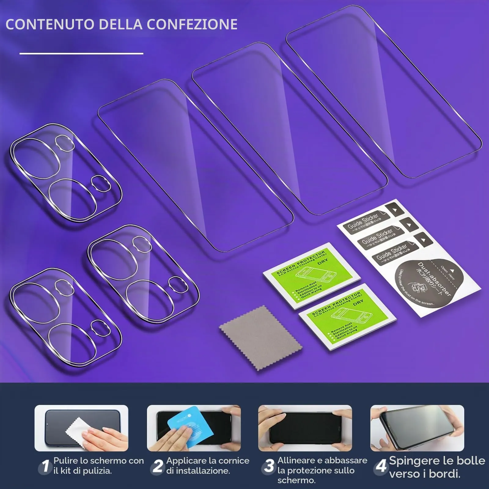 ELYCO Vetro Temperato per OPPO A6 Pro 4G/5G, 3+3 Pezzi Pellicola - immagine 8