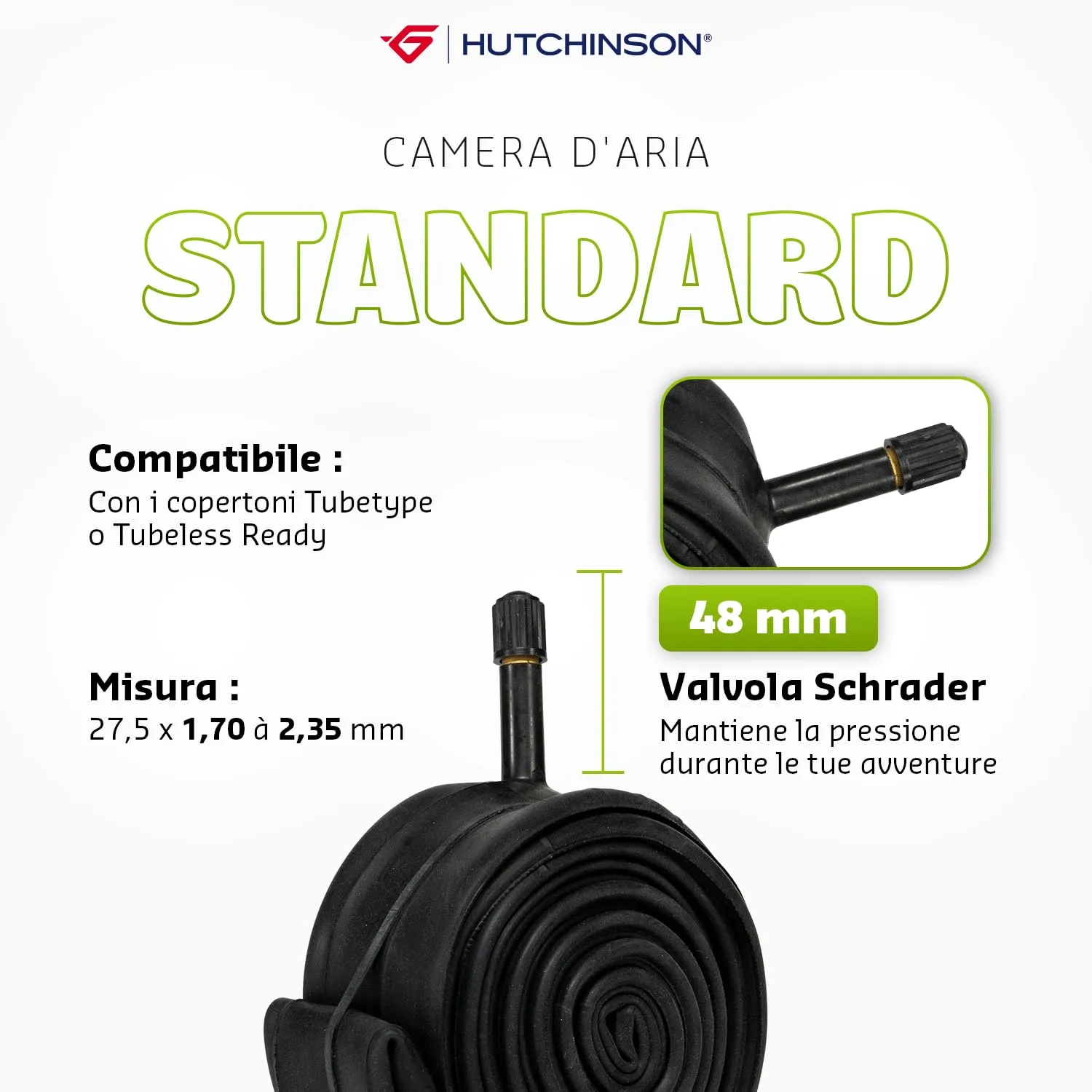Hutchinson Camera d'aria MTB Standard Valvola Schräder 27,5 x 1,70-2,35 - Set di 2 - immagine 2