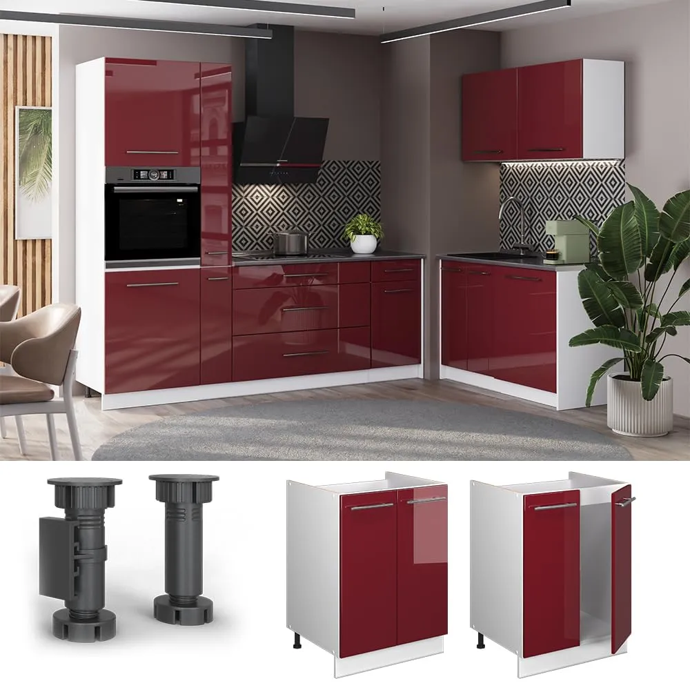 Vicco Mobile Lavello Cucina Fame-Line, Bordeaux Lucido/Bianco, 60 cm - immagine 4
