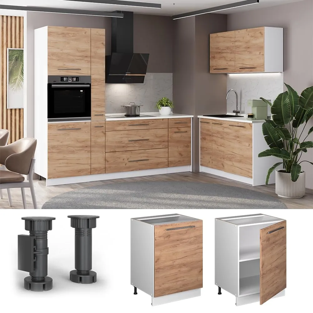 Vicco Fame-Line Mobiletto Base Cucina, Rovere Dorato/Bianco, 60 cm - immagine 5
