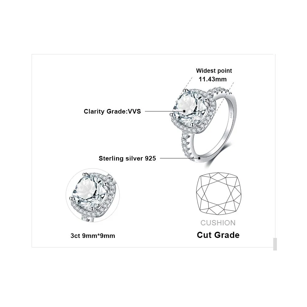 JewelryPalace Anello Solitario Taglio Cuscino 3ct Zirconi in Argento 925 per Donna - immagine 2