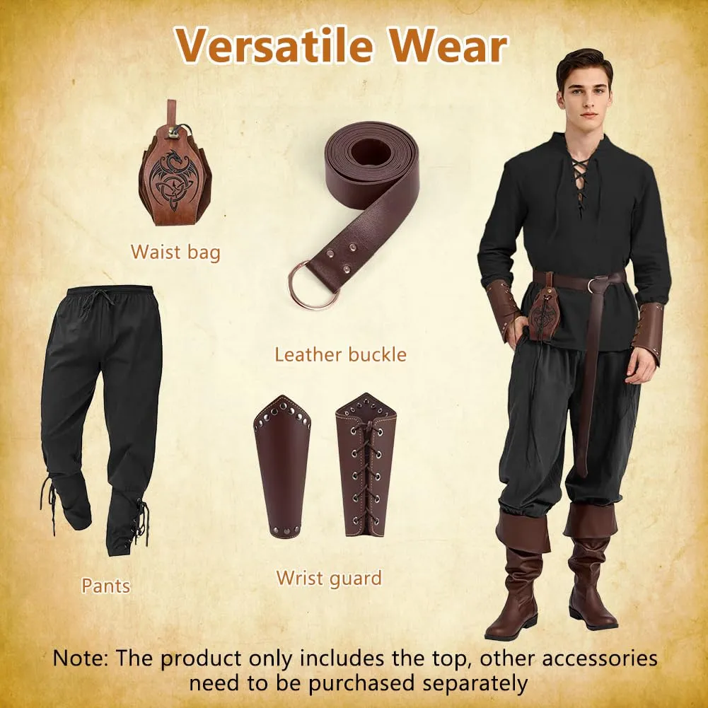 BSBUY Costume Medievale Rinascimentale da Uomo con Cintura, Nero, XL - immagine 5