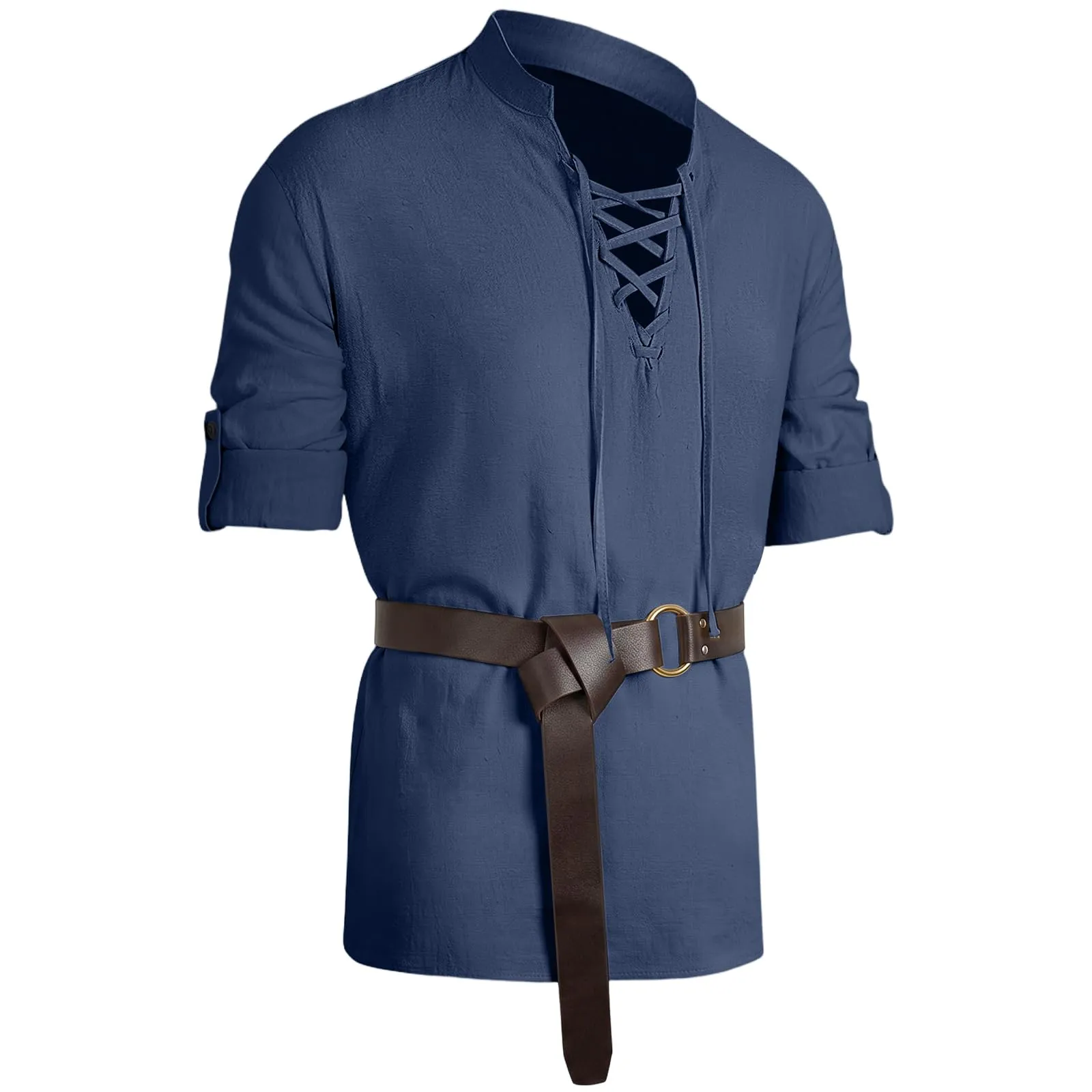 BSBUY Costume Medievale Rinascimentale da Uomo con Cintura - Blu Navy - immagine 1