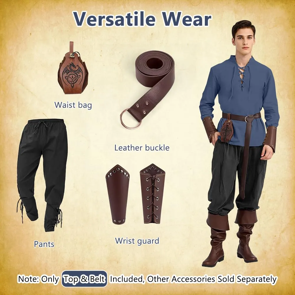 BSBUY Costume Medievale Rinascimentale da Uomo con Cintura - Blu Navy - immagine 5