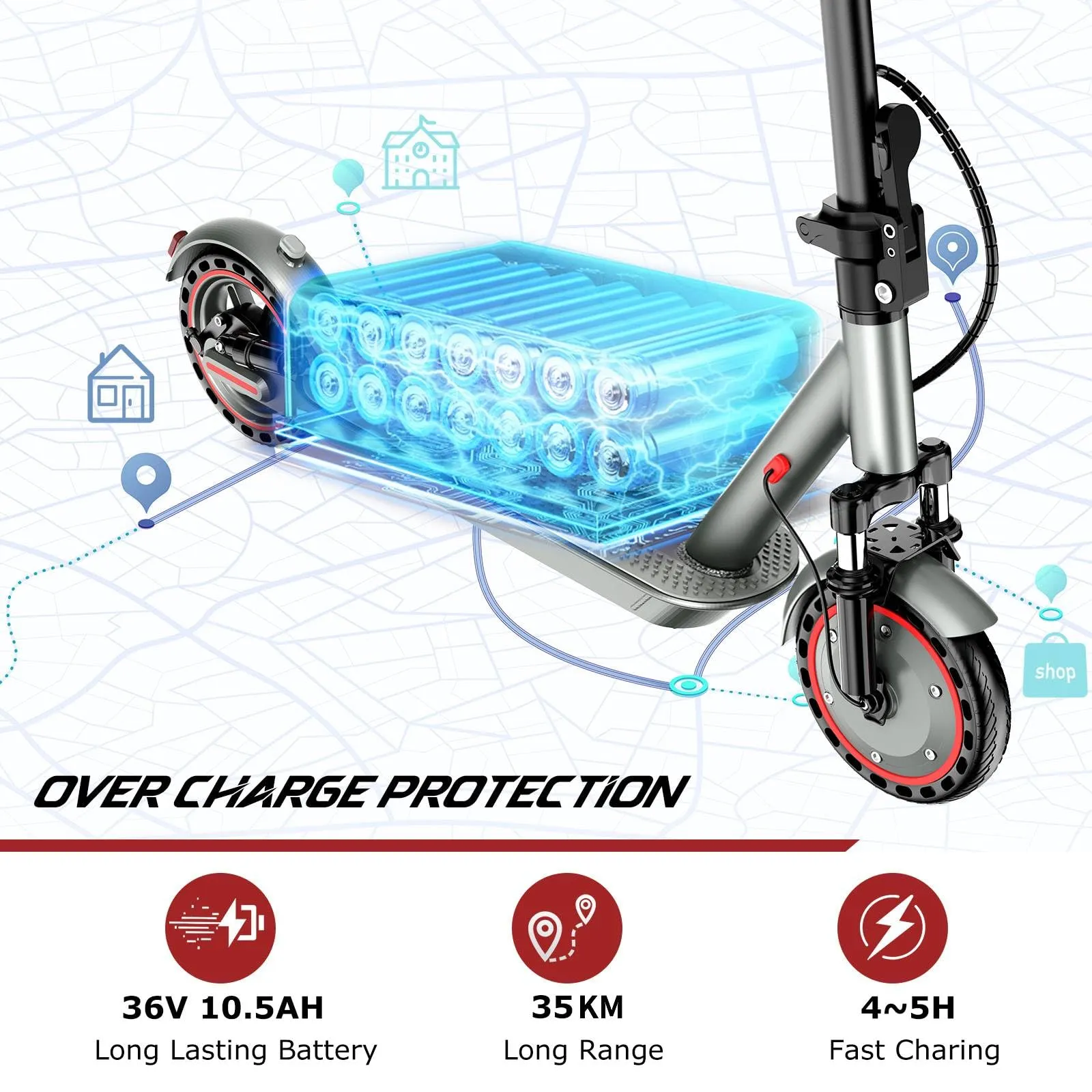 Zephyride V84 Monopattino Elettrico Adulto, Motore 350W/500W, Velocità 25km/H, Autonomia 35km/45km, Pieghevole - immagine 2