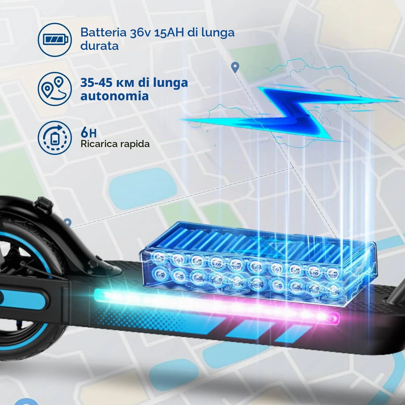 Zephyride V90 Monopattino Elettrico Adulto, 500W, 25km/H, Autonomia 45KM, Pneumatici 25,4 cm, Pieghevole, Giallo - immagine 2