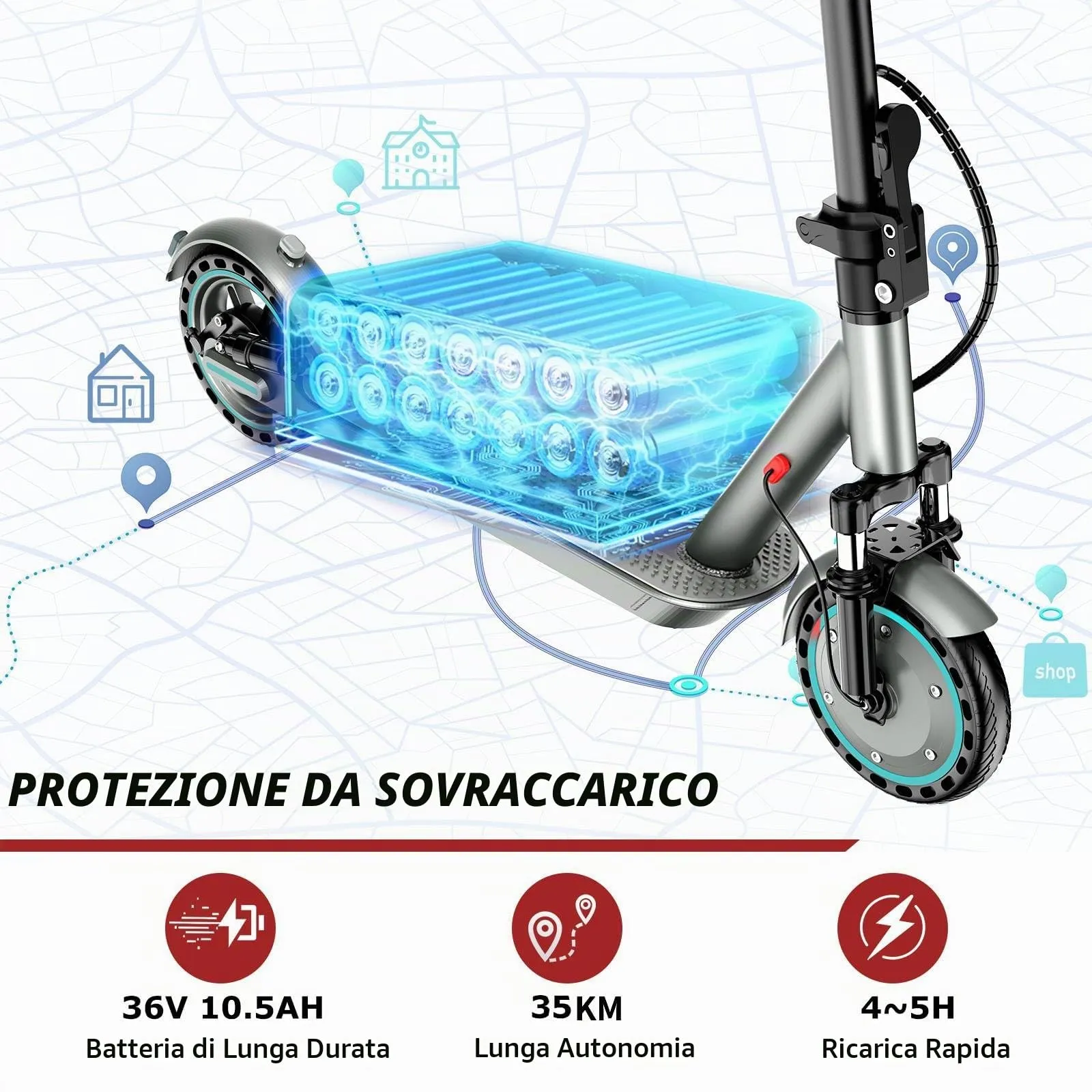 Zephyride V85 Monopattino Elettrico Adulto, Motore 350W/500W, Velocità 25km/H, Autonomia 35KM/45KM, Pieghevole - immagine 2