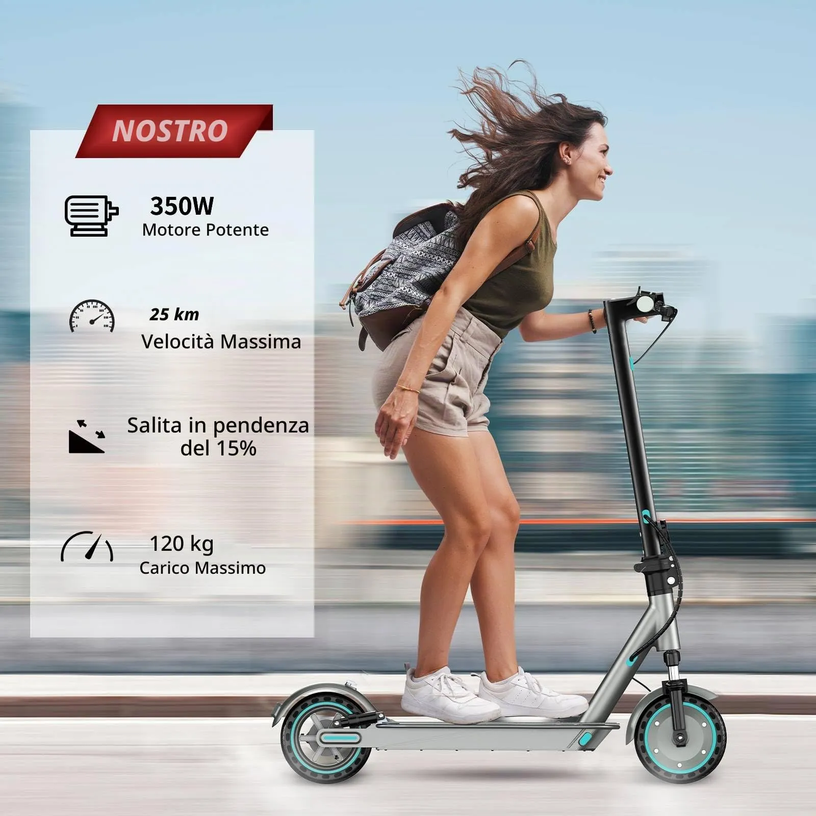 Zephyride V85 Monopattino Elettrico Adulto, Motore 350W/500W, Velocità 25km/H, Autonomia 35KM/45KM, Pieghevole - immagine 3