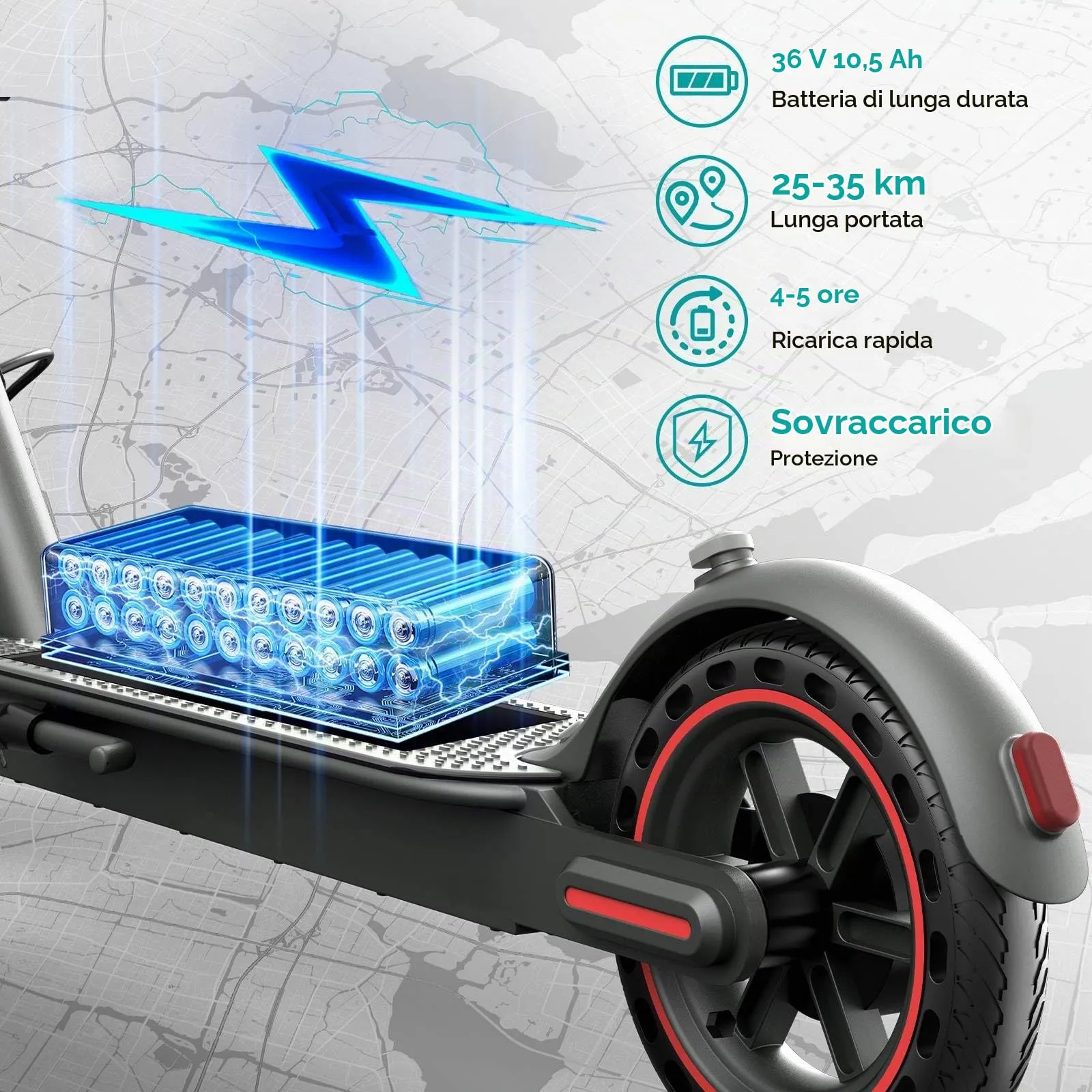 Zephyride V81 Monopattino Elettrico Adulto, Motore 350W/500W, Velocità 25km/h, Autonomia 35km/45km, Pieghevole - immagine 2